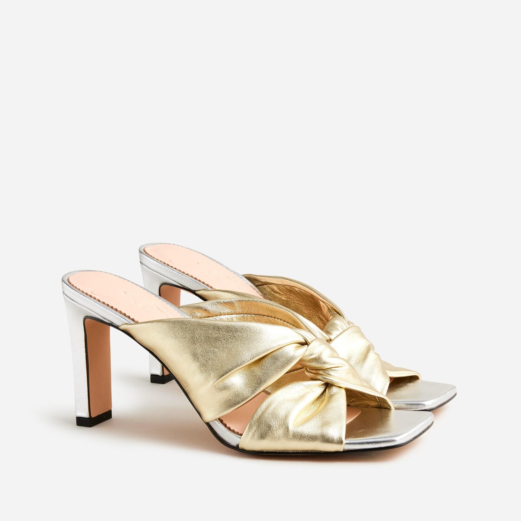 J.Crew Ava Twistknot Heels In Metallic Leather Lyst