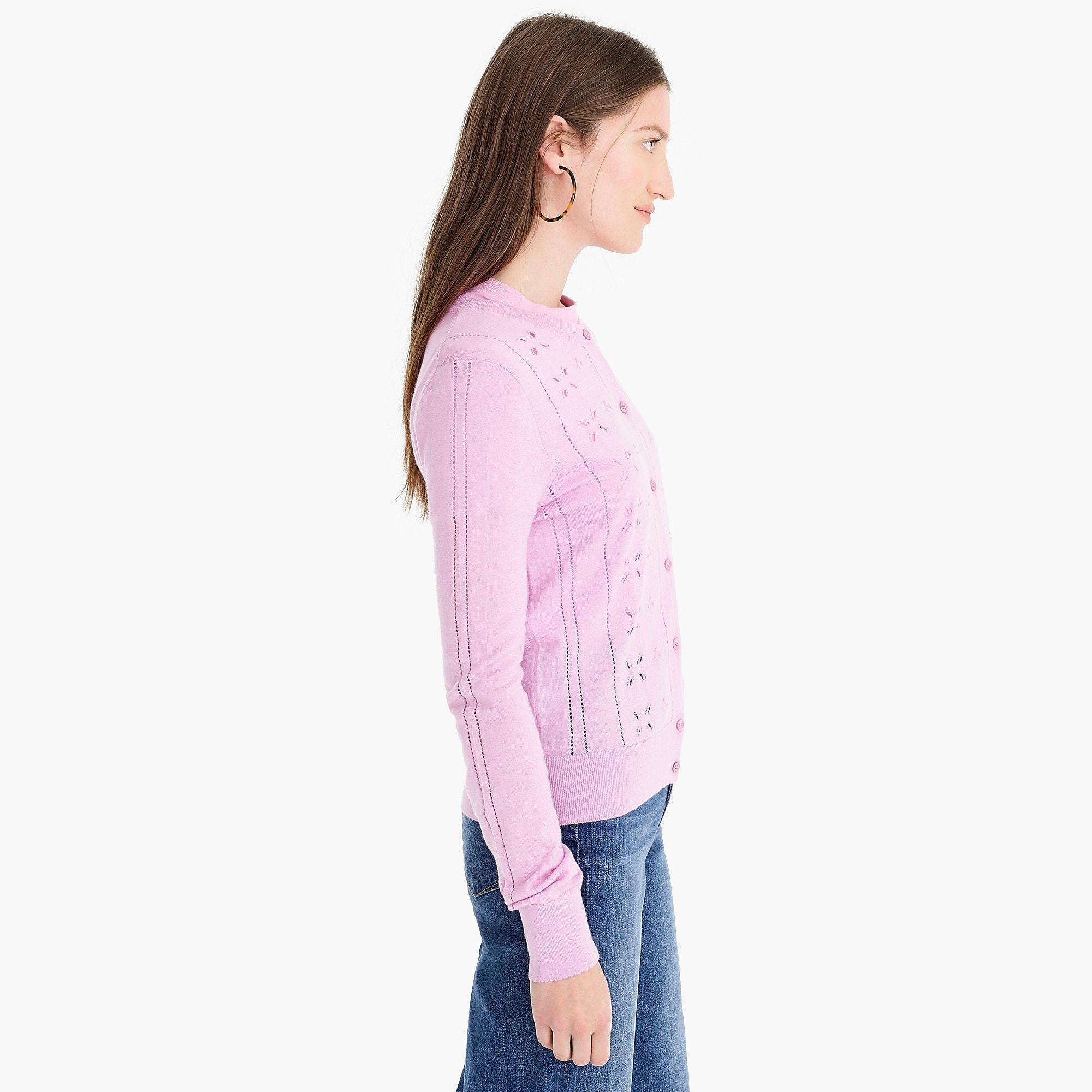 J.Crew Cotton Jackie Cardigan Sweater With Eyelet Cutouts Lyst