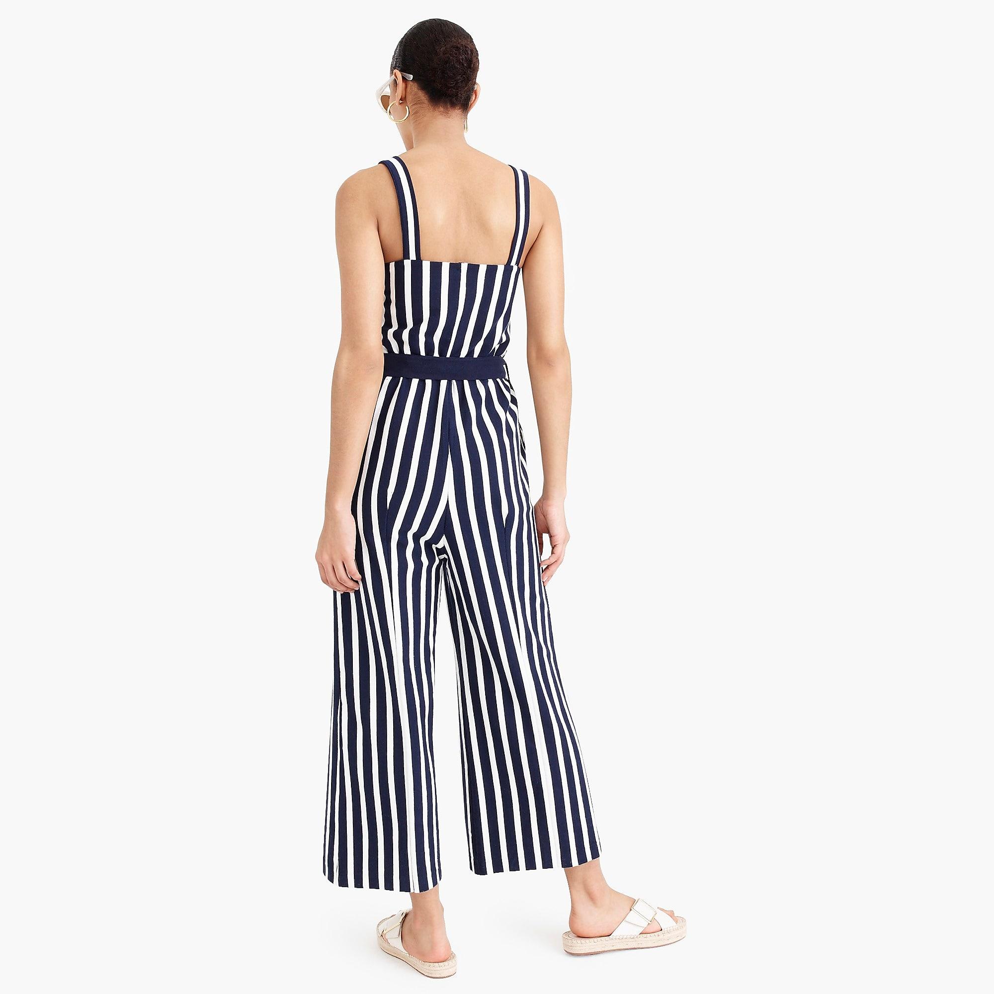 J.Crew Cotton Knit Tiewaist Striped Jumpsuit in Blue Lyst
