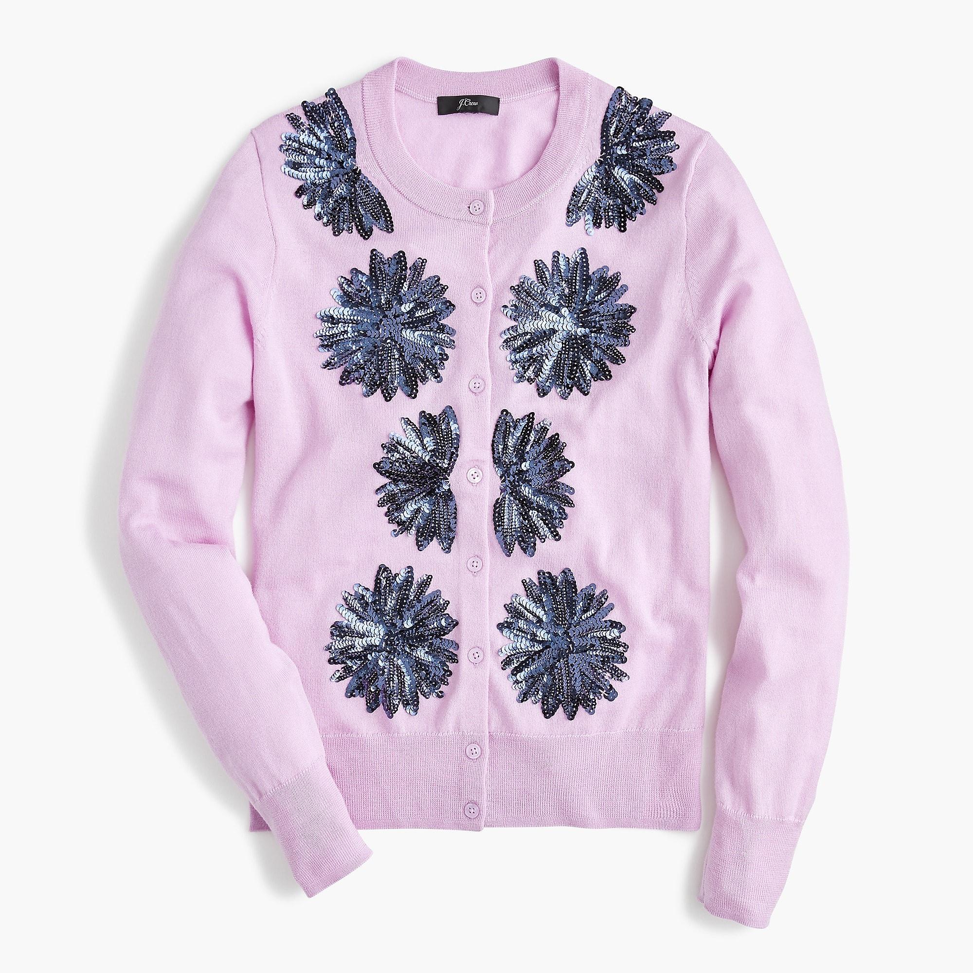 J.Crew Wool Sequin Flower Jackie Cardigan Sweater in Vivid Lilac