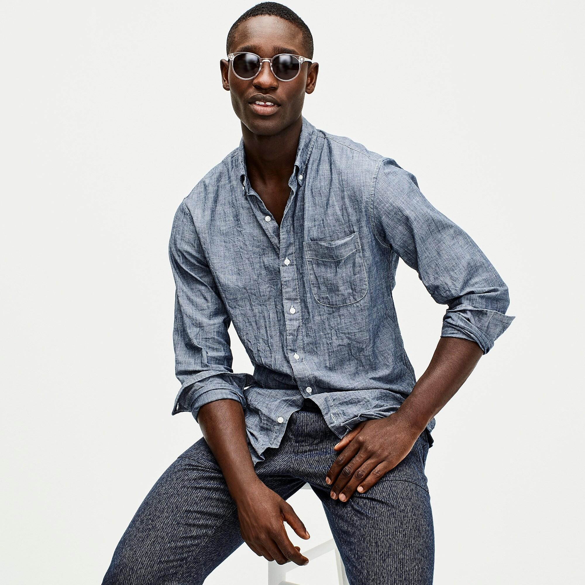 J.Crew Stretch Chambray Work Shirt In Organic Cotton in Blue for Men - Lyst