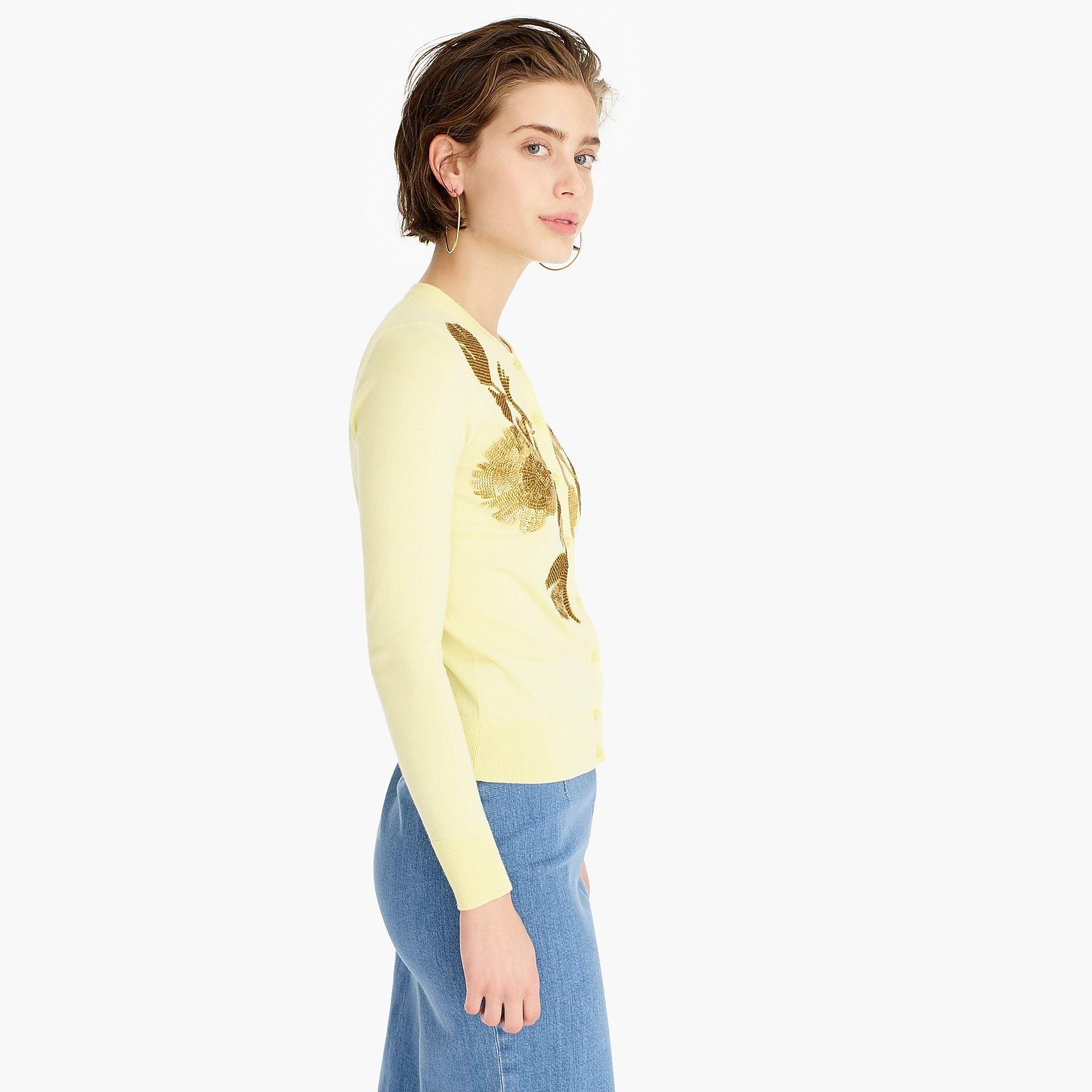 sequin floral embroidered cotton jackie cardigan sweater