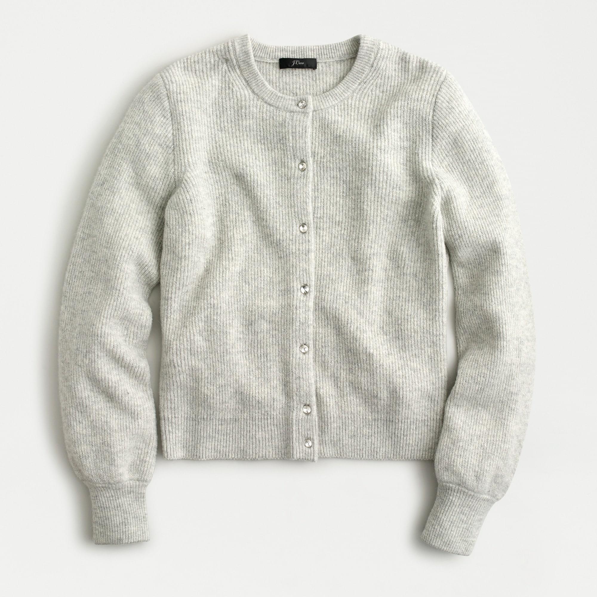 ribbed cardigan with jeweled buttons in supersoft yarn