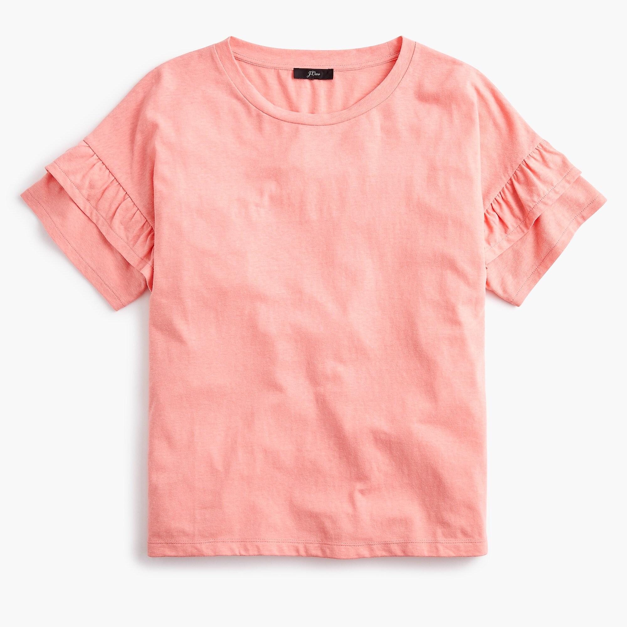J.Crew Cotton Ruffle-sleeve T-shirt in Pink - Lyst
