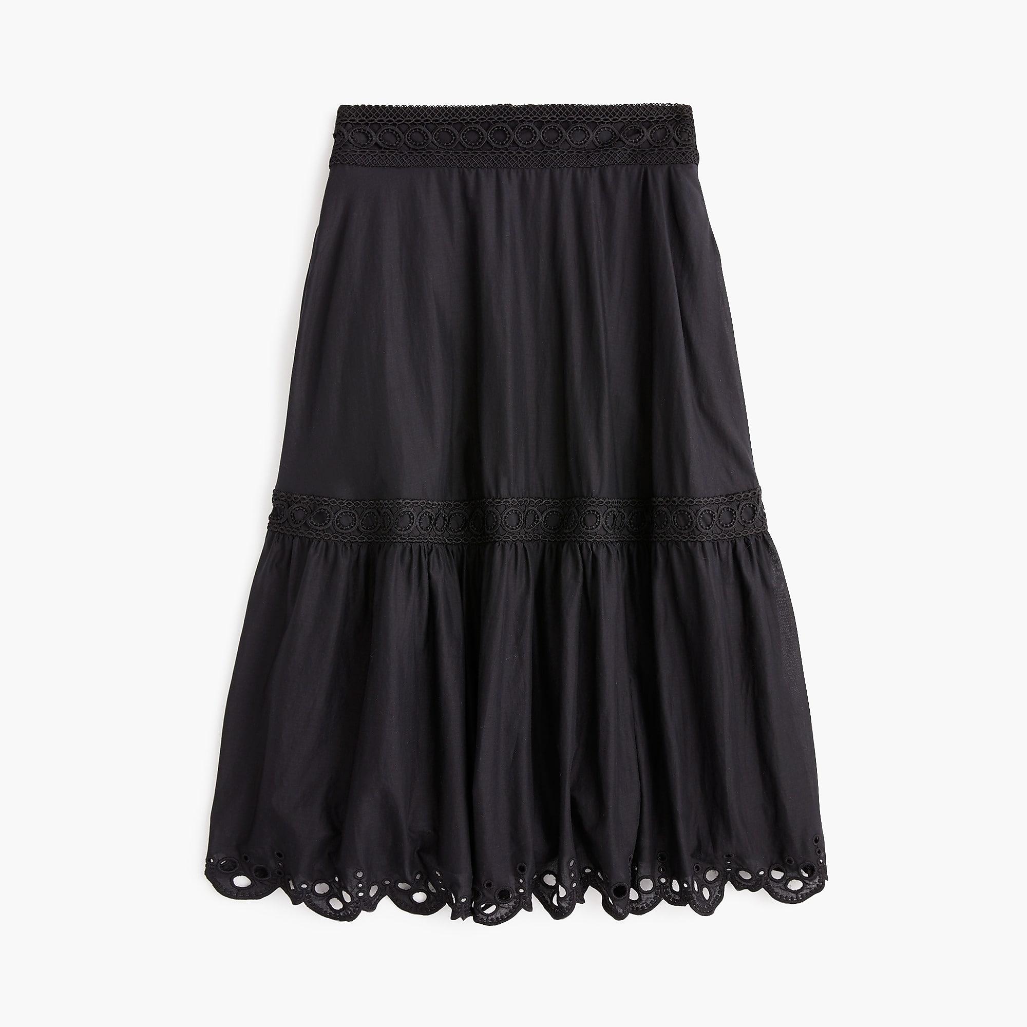 J.Crew Midi Skirt With Eyelet Trim In Organic Cotton in Black - Lyst