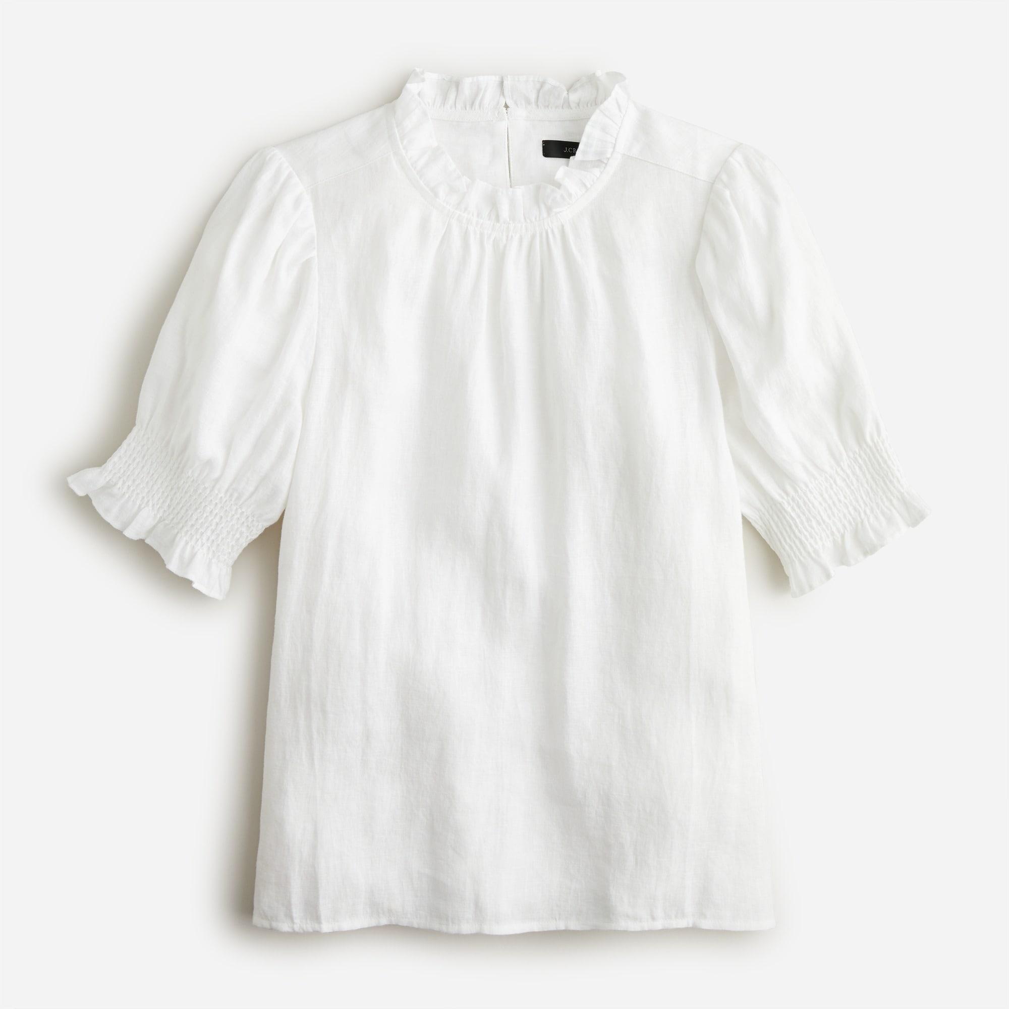 J.Crew Smocked Puff-sleeve Linen Top in White | Lyst