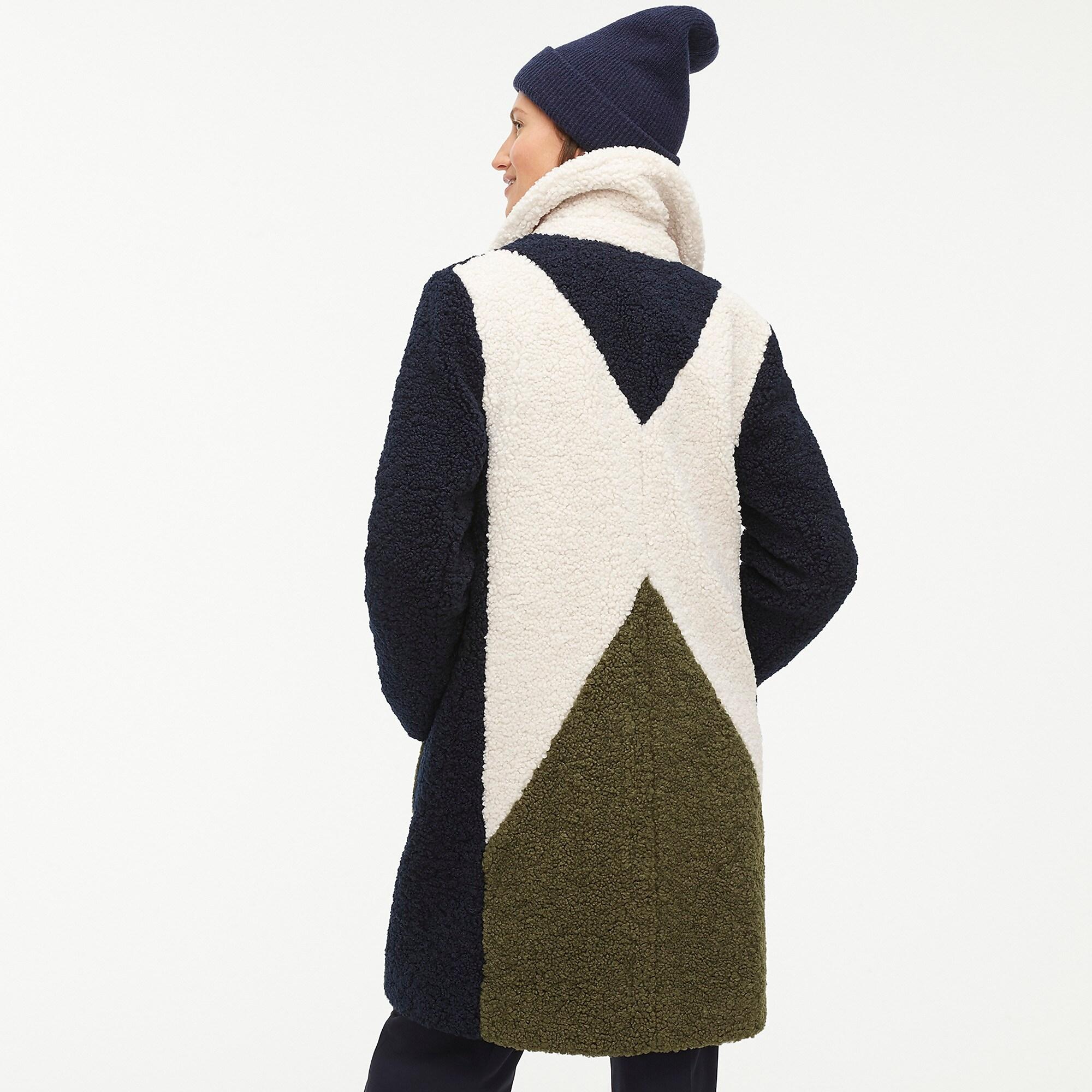 j crew colorblock teddy coat