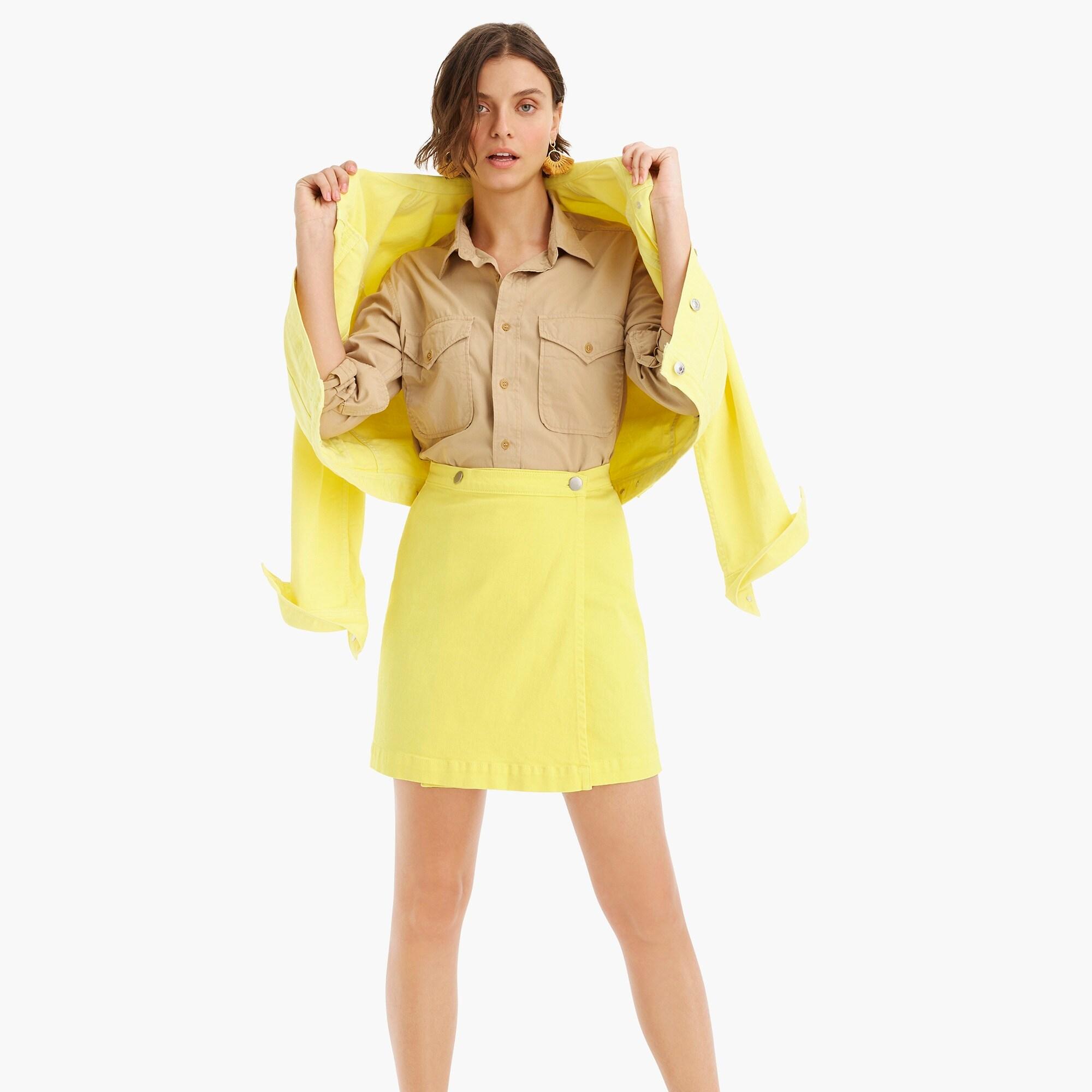 J.Crew Garmentdyed Japanese Denim Wrap Mini Skirt in Bright Canary