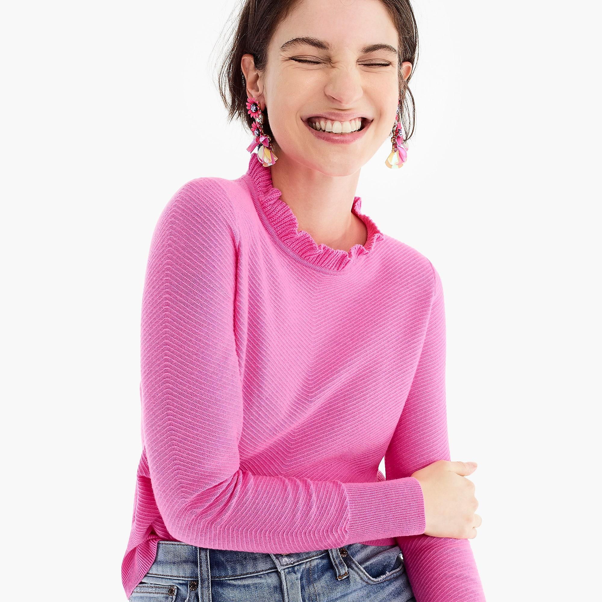 j crew ruffle neck pullover sweater
