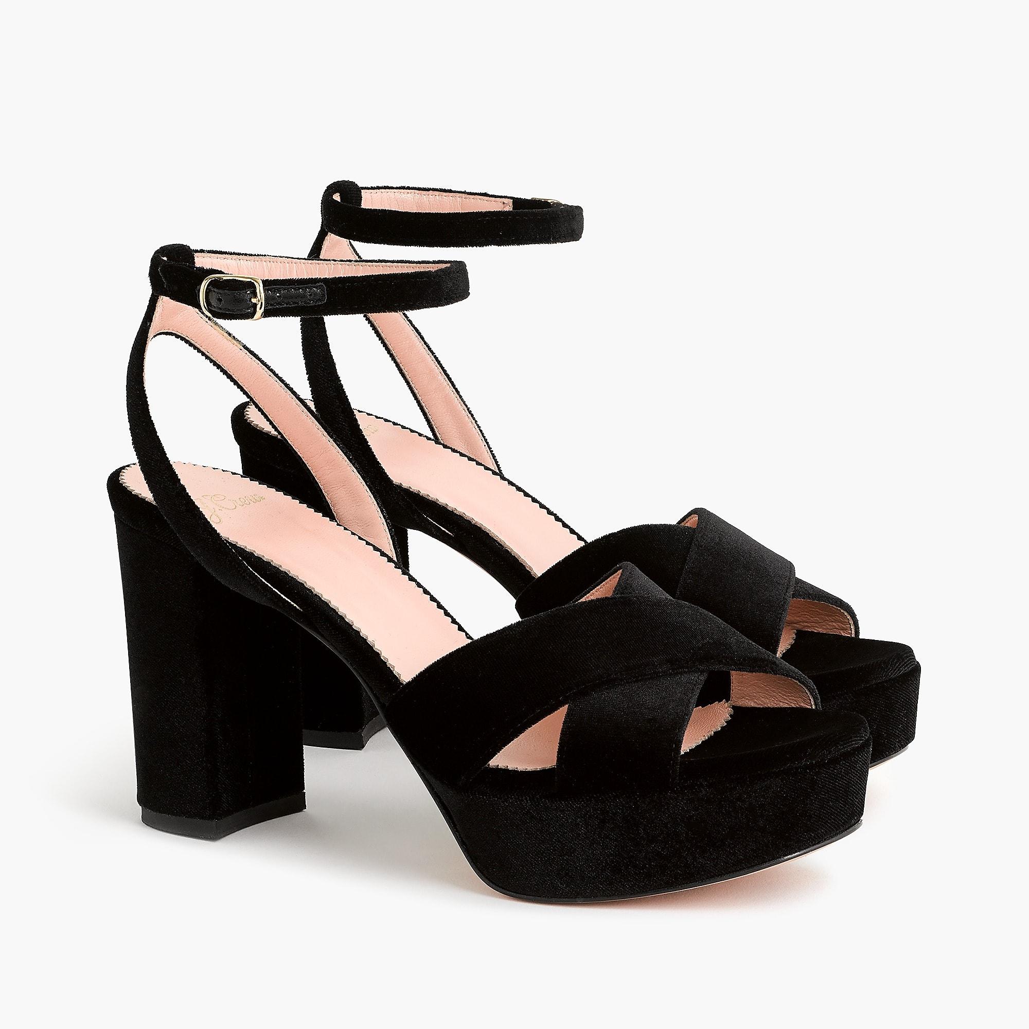 J.Crew Criss-cross Velvet Platform Heels in Black - Lyst