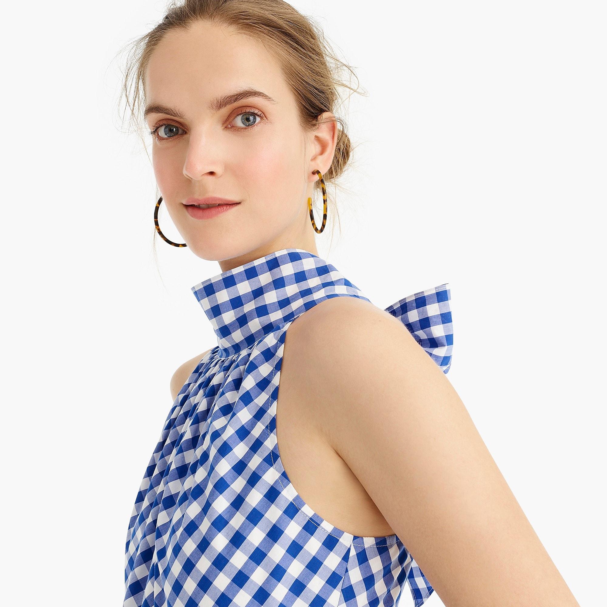 J.Crew Highneck Jumpsuit In Gingham Cotton Poplin in White Sapphire