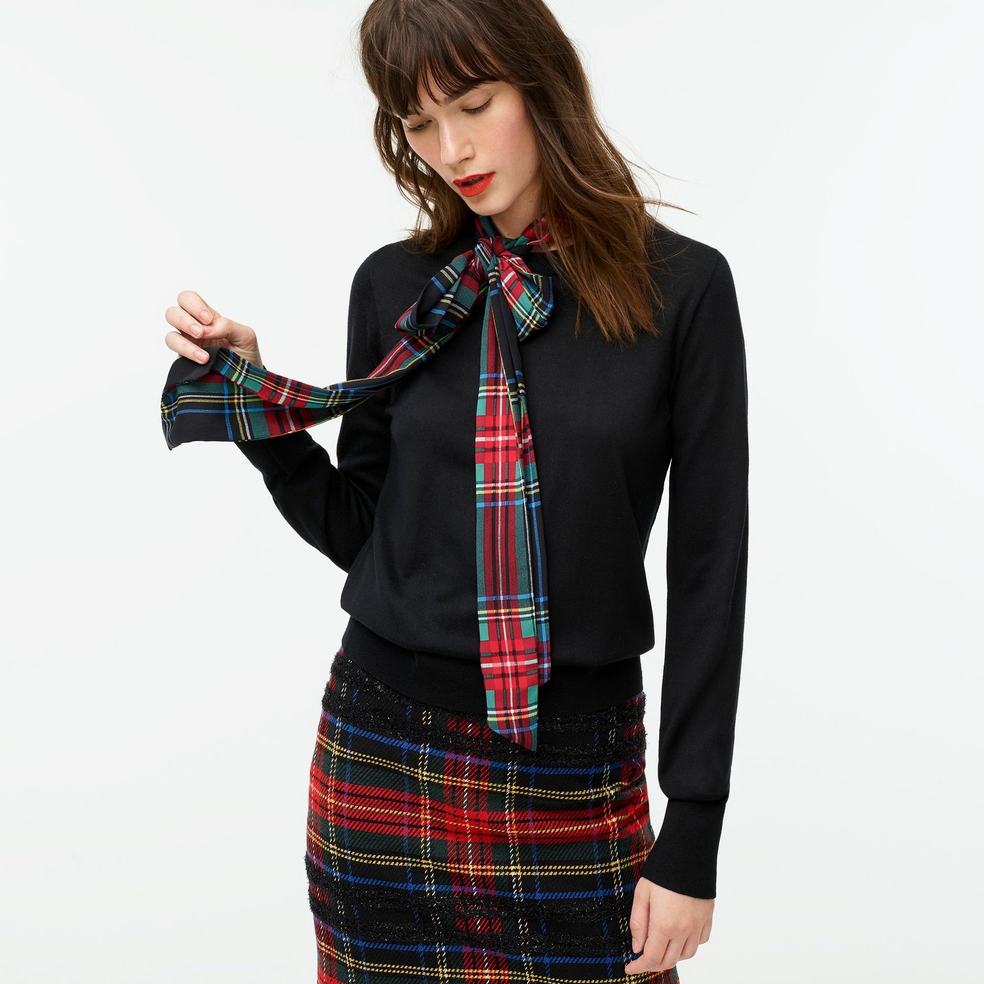 J.Crew Wool Merino Mockneck Sweater With Tartan Scarf Tie in Black Lyst
