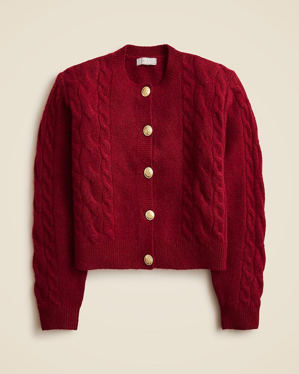 J.Crew Cable Knit Cardigan Sweater in Red Lyst