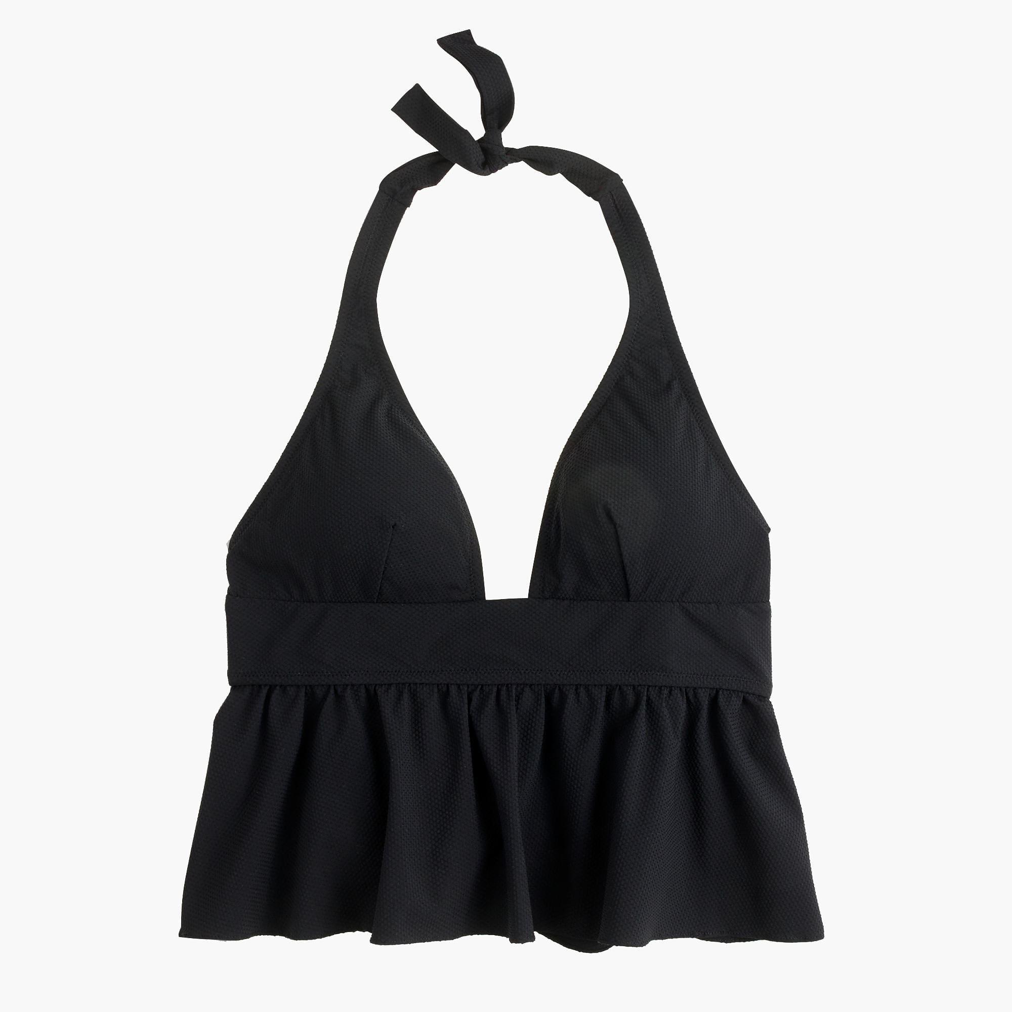 J.Crew Synthetic Halter Peplum Tankini Top In Piqué Nylon in Black Lyst