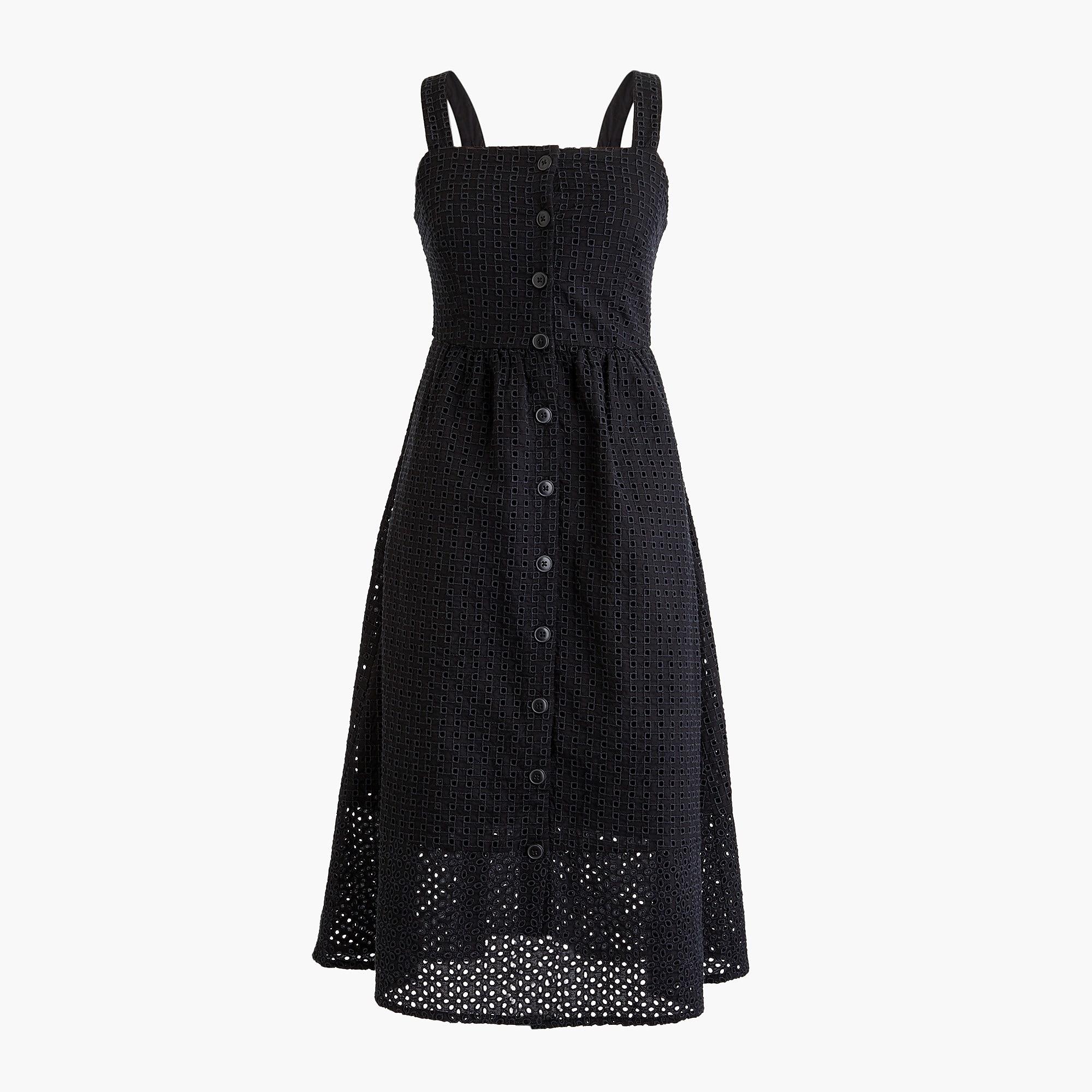 J.Crew Cotton Tall Classic Button-front Midi Sundress In Contrast Embroidered Eyelet in Black - Lyst