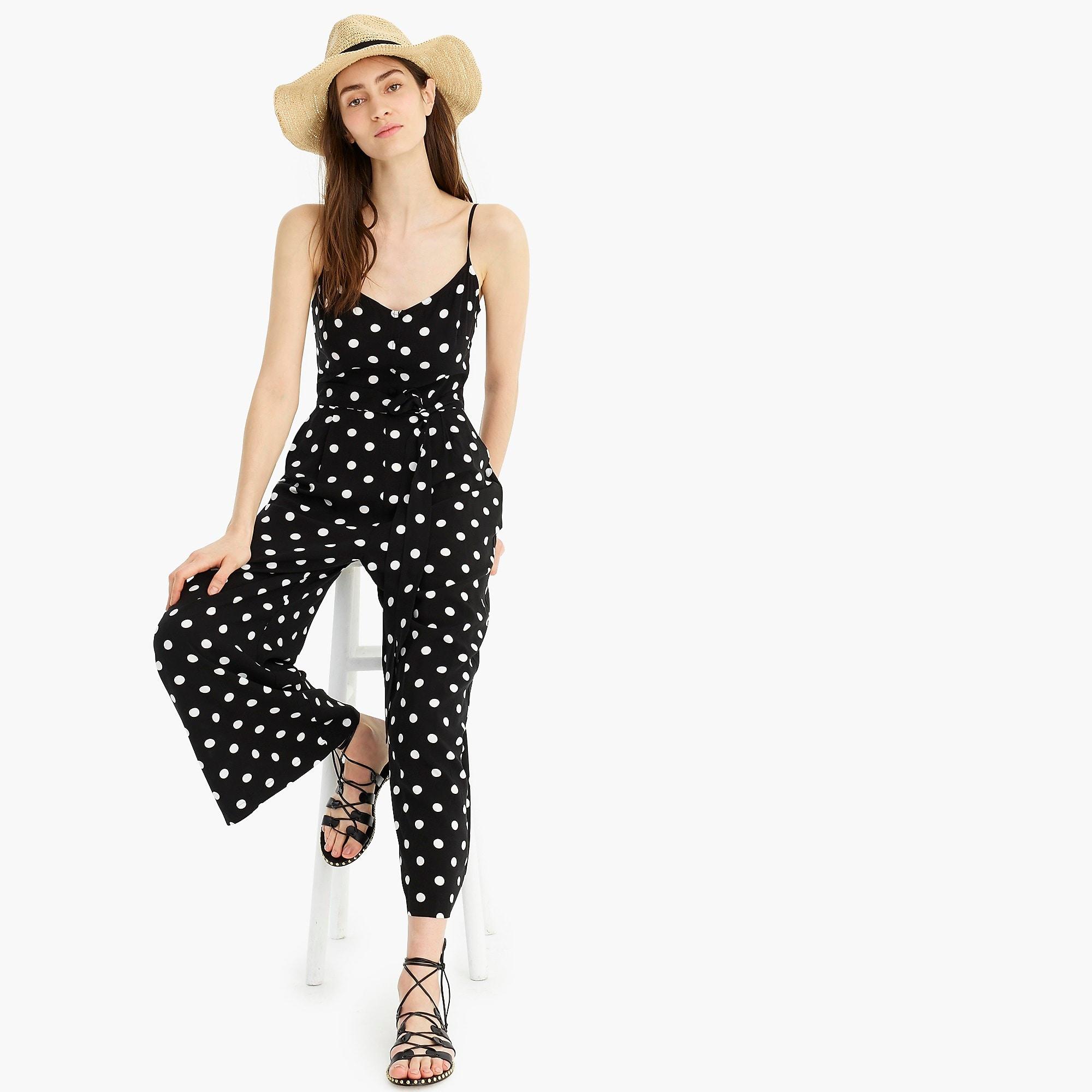 J.Crew Strappy Soft Rayon Wideleg Jumpsuit In Polka Dot in Black Ivory