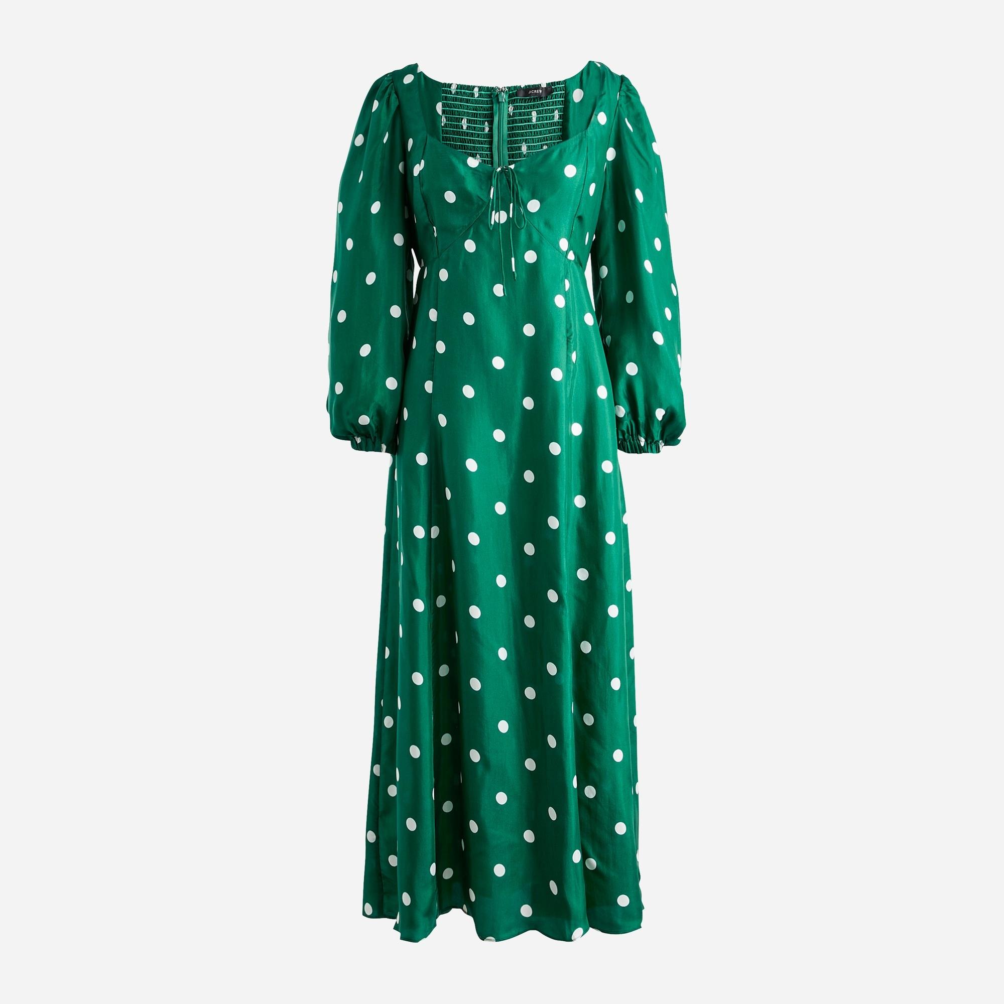 J.Crew Sweetheart Long-sleeve Midi Dress In Polka Dot in Green | Lyst