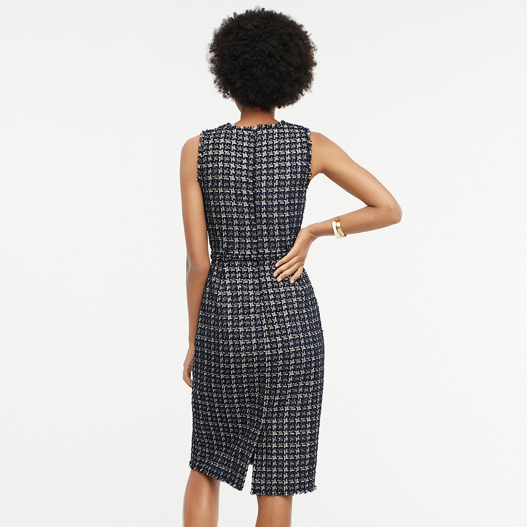 J.Crew Belted Sheath Dress In Textured Houndstooth Tweed in Navy Ivory ...