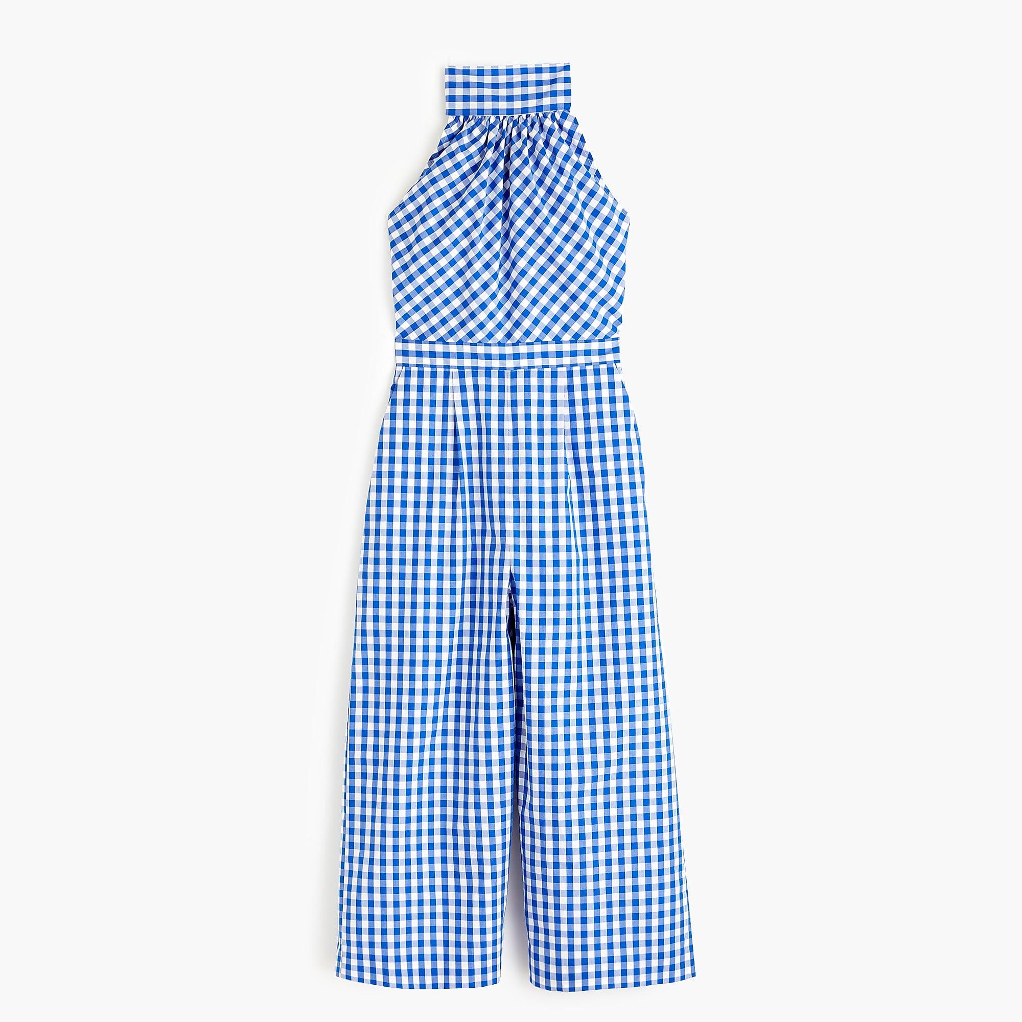 J.Crew Highneck Jumpsuit In Gingham Cotton Poplin in White Sapphire