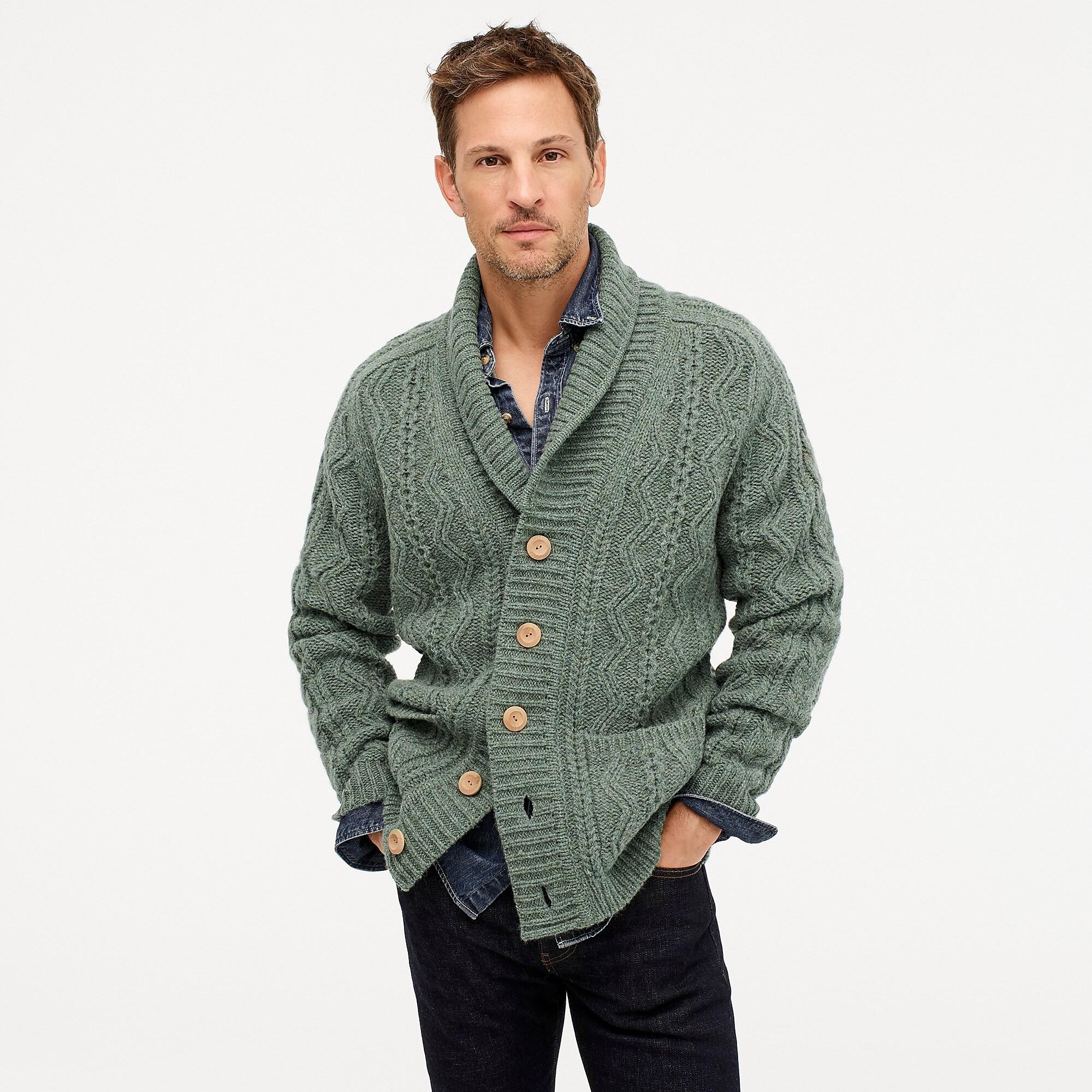 cable knit shawl collar cardigan