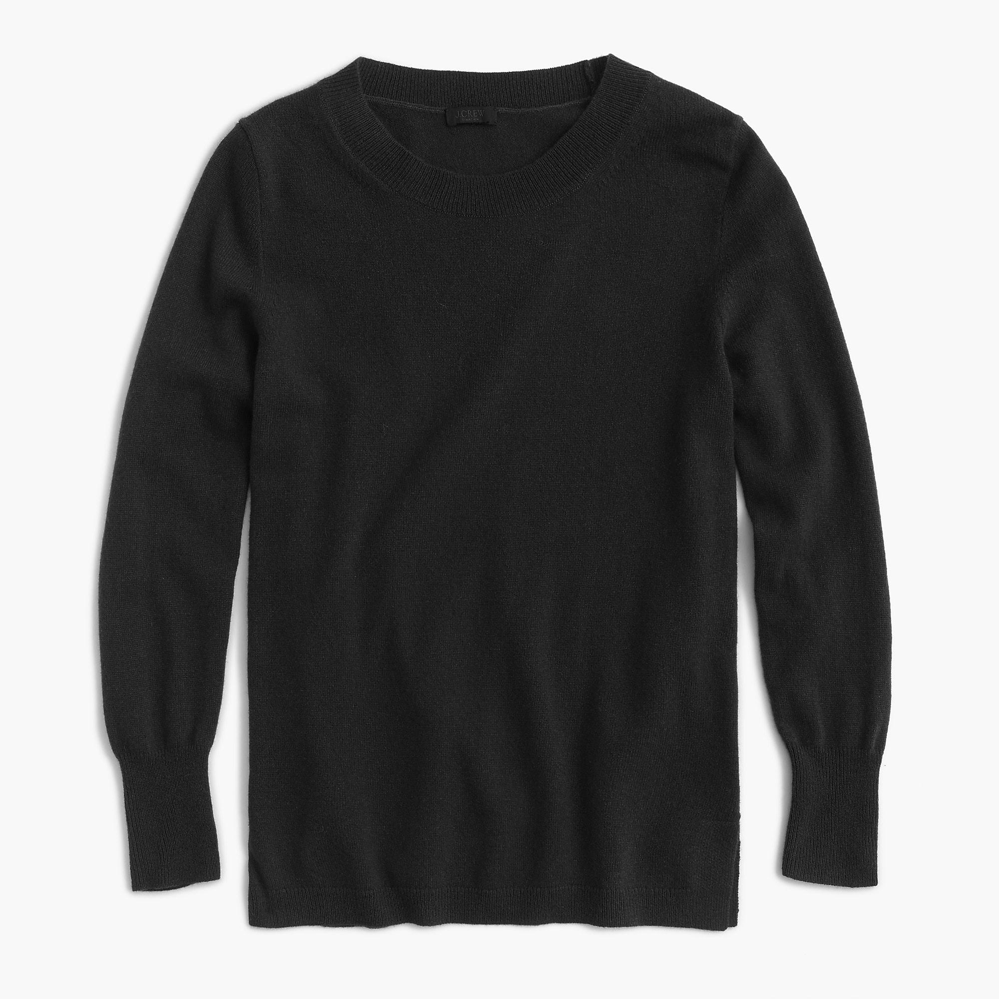 J.Crew Three-quarter Sleeve Everyday Cashmere Crewneck Sweater in Black ...