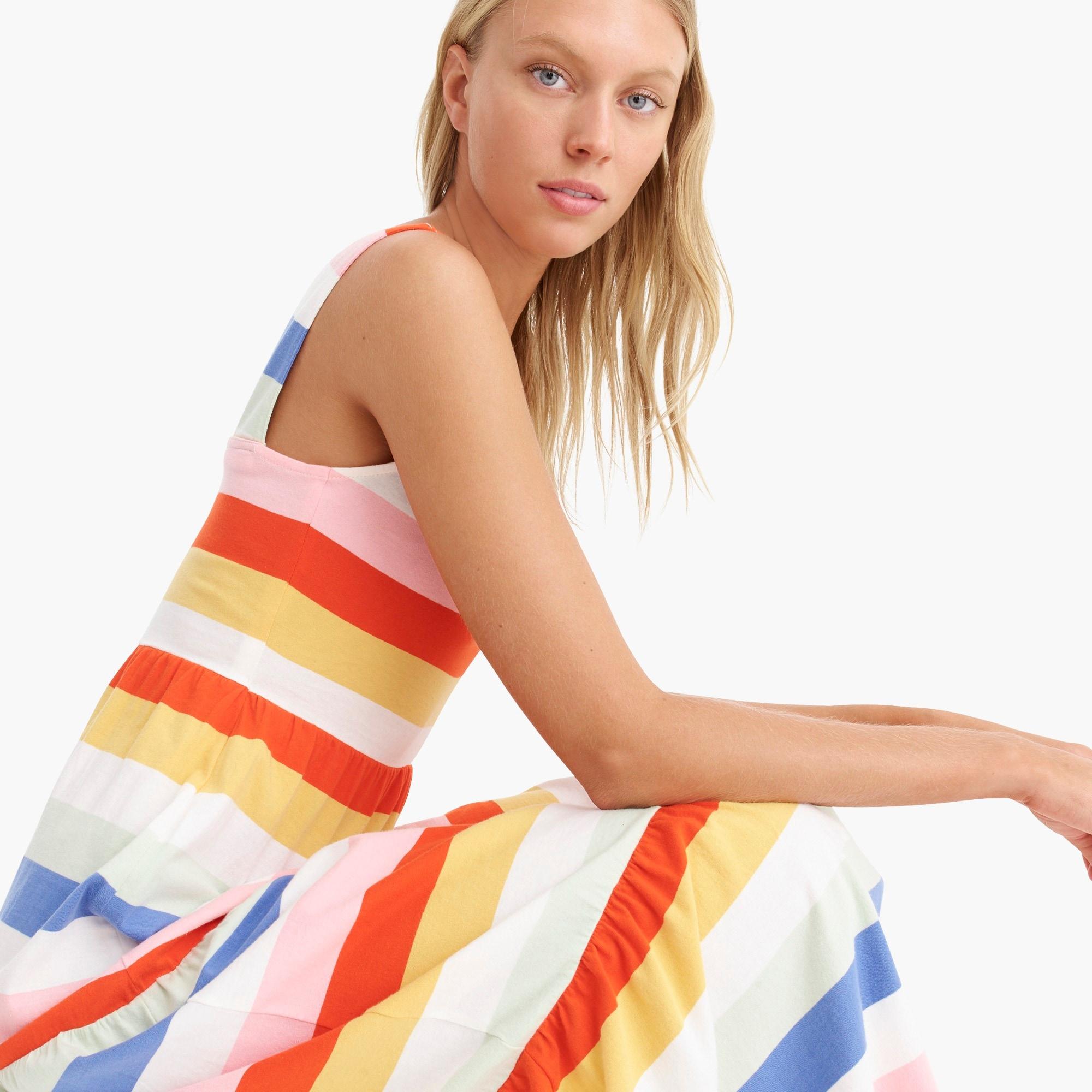 tiered knit maxi dress in rainbow wide stripe