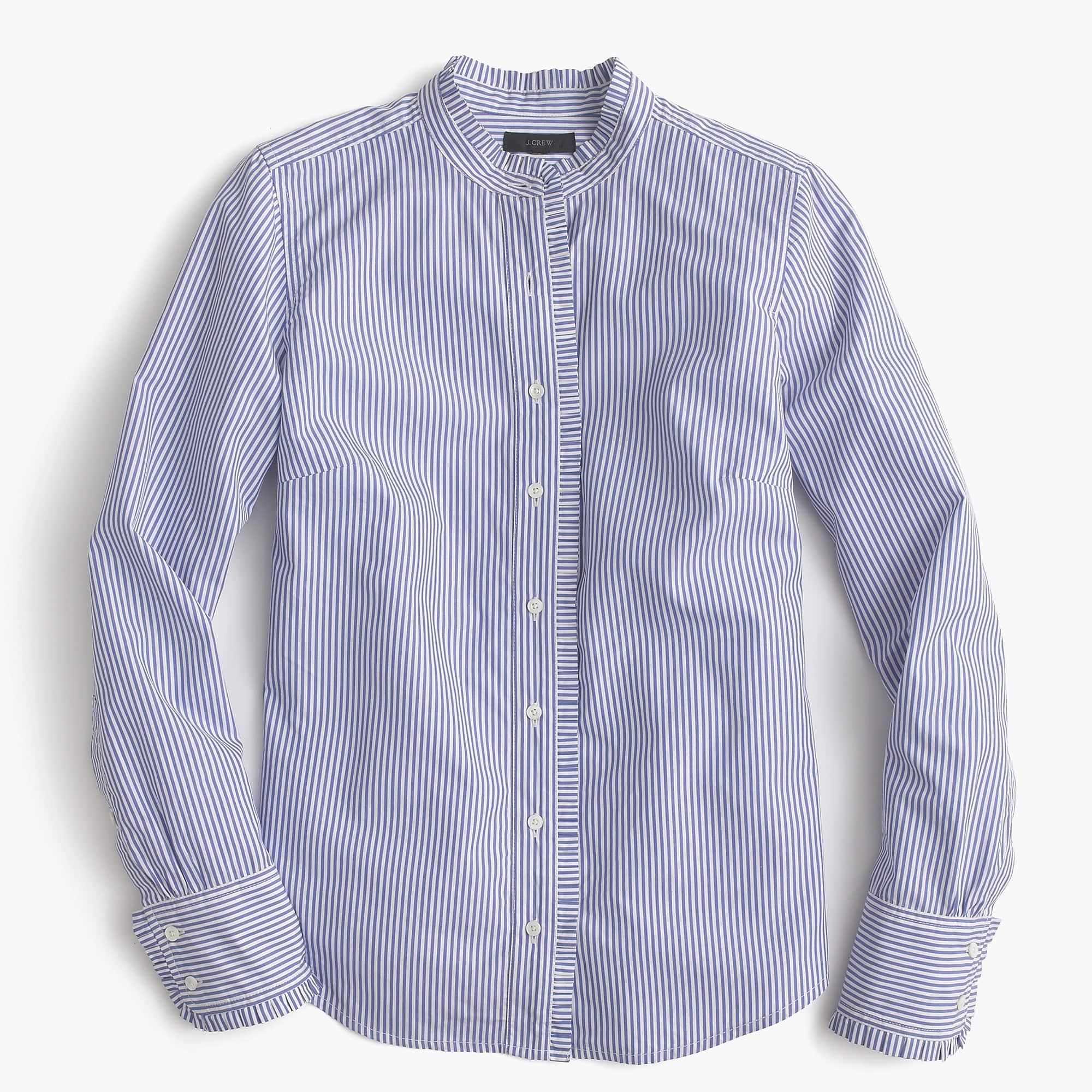 J.Crew Cotton Ruffled Button-up Shirt In Stripe in Blue - Lyst