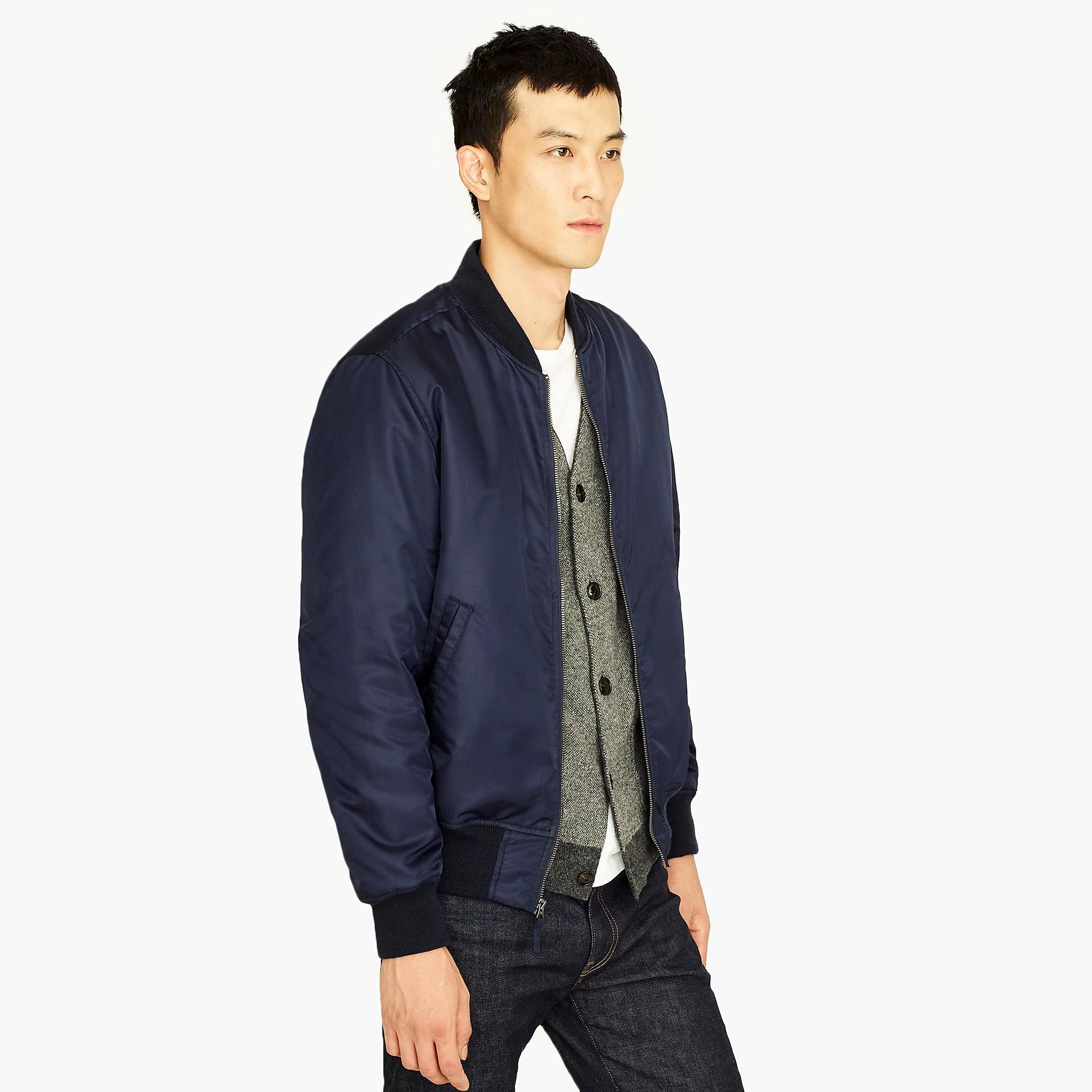 J Crew Synthetic Wallace Barnes Flight Bomber Jacket In Blue For