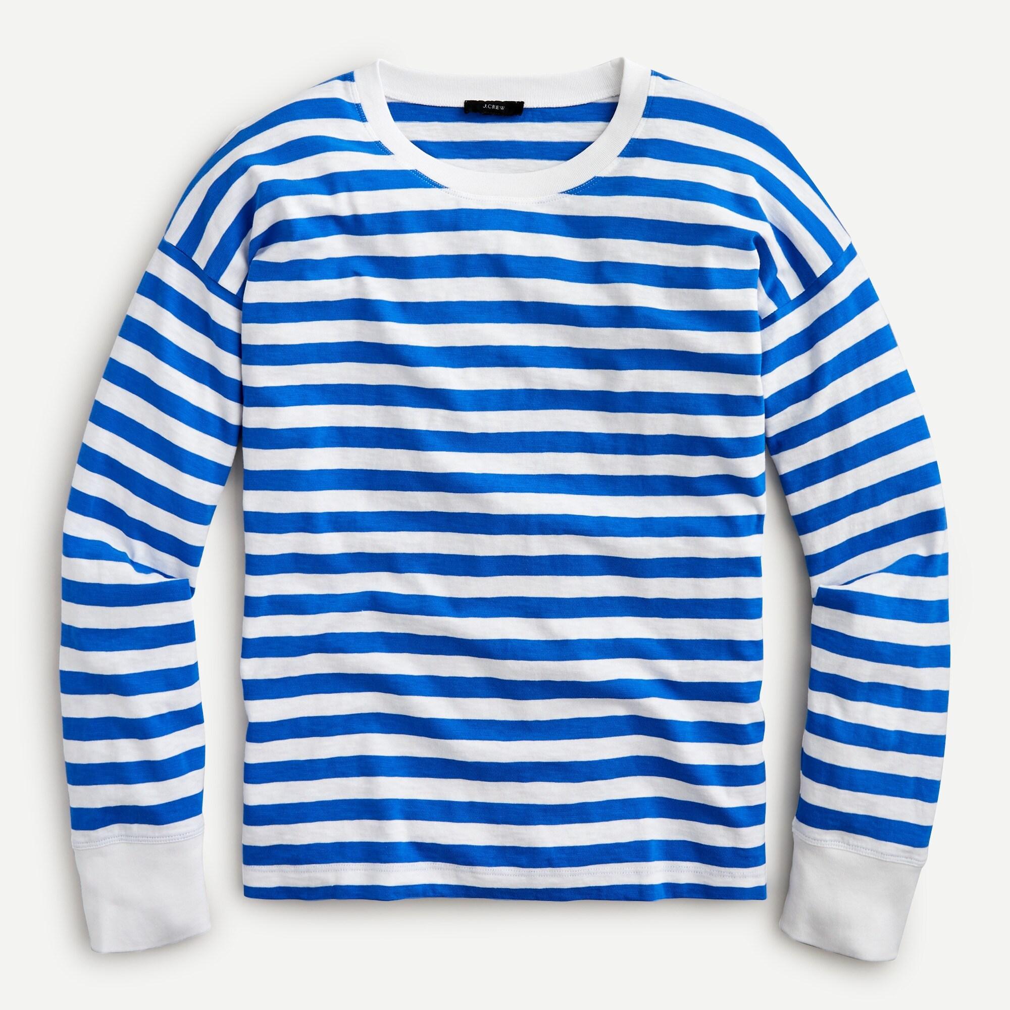 J.Crew Long-sleeve Slub Cotton T-shirt In Stripe in Blue - Lyst