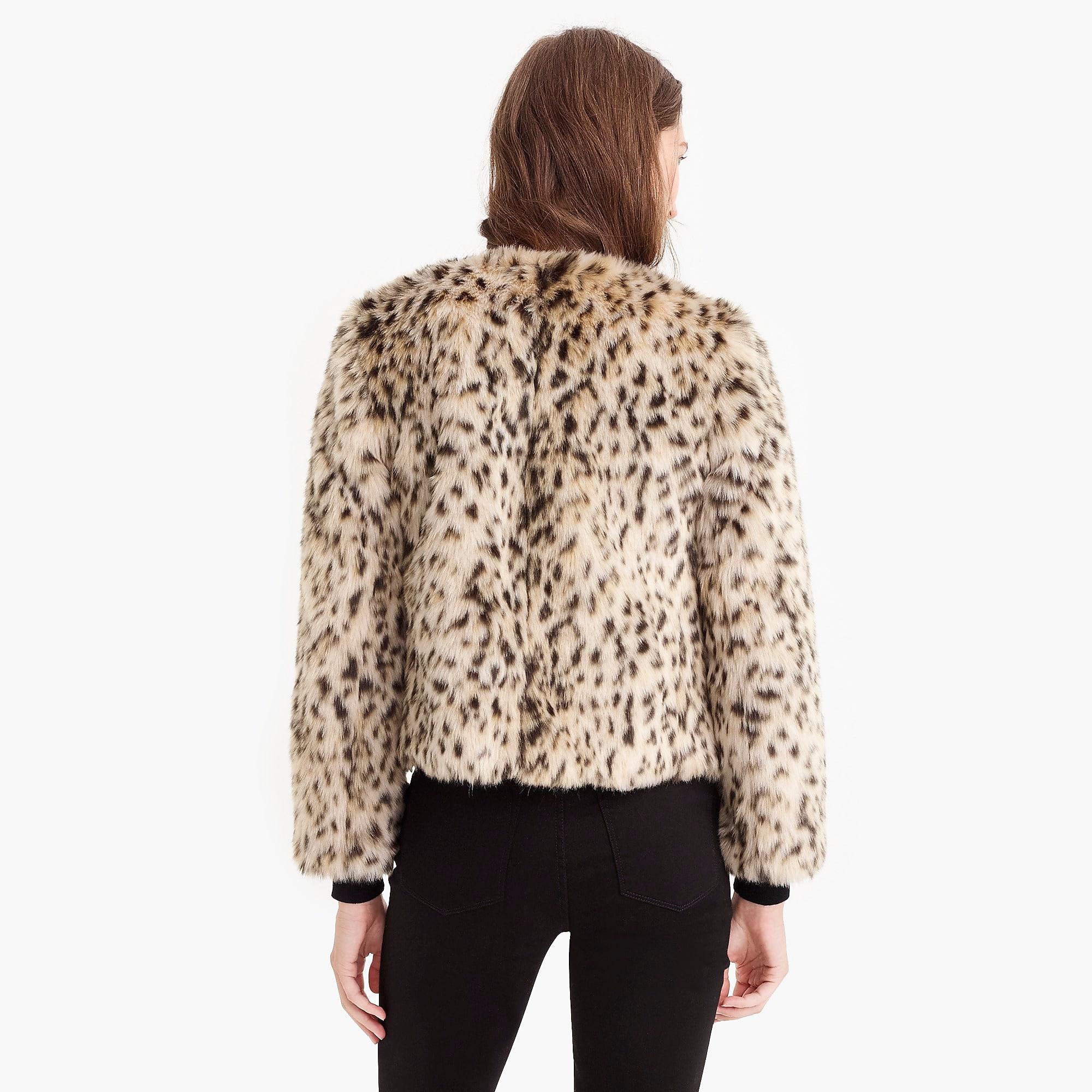 j crew snow leopard coat