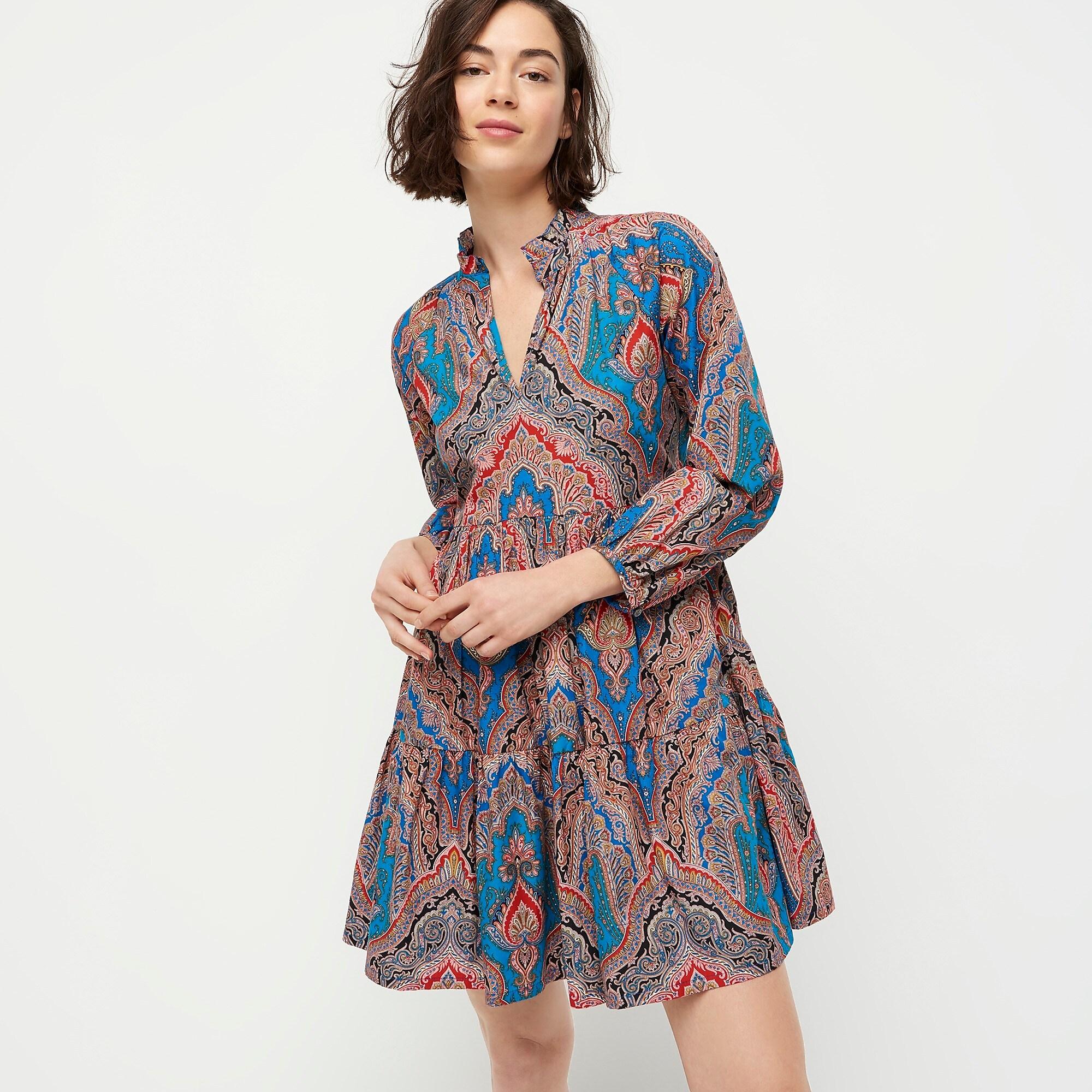 J.Crew Petite A line Poplin Dress In Ratti Mediterranean Paisley