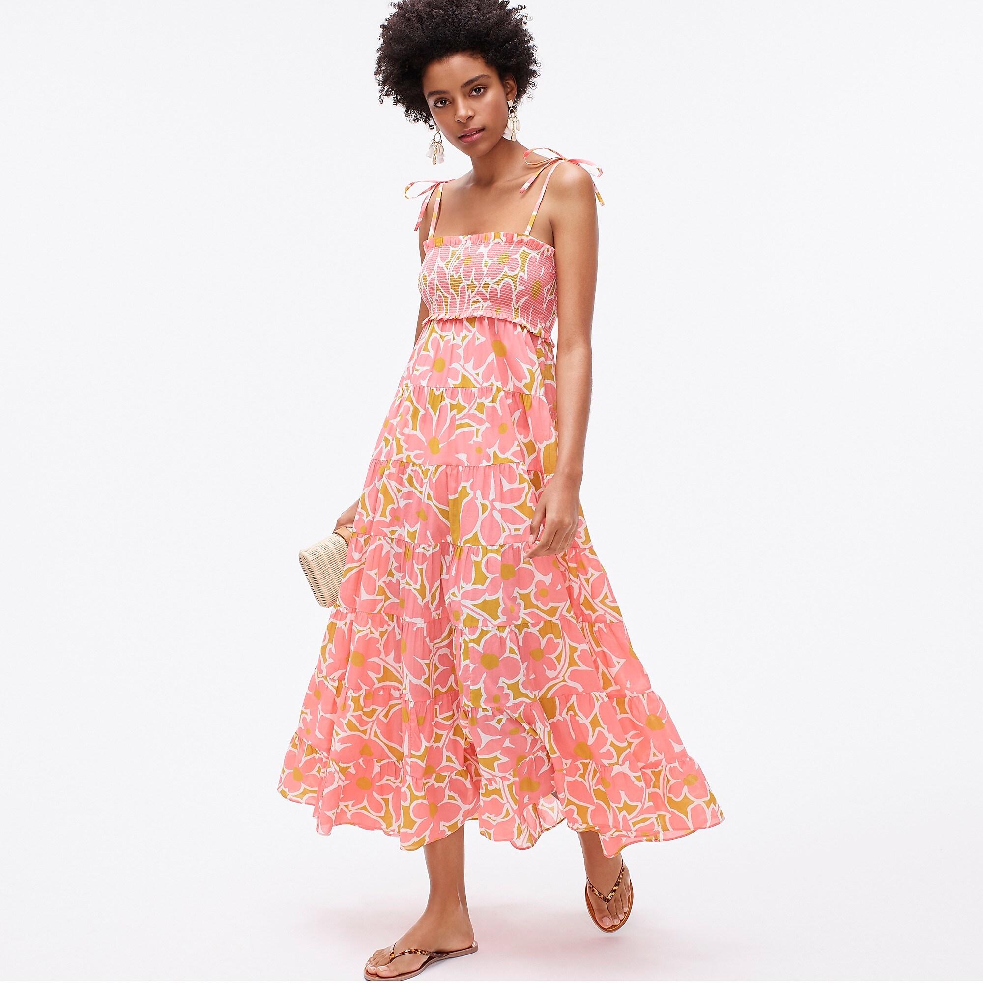 tie shoulder smocked dress