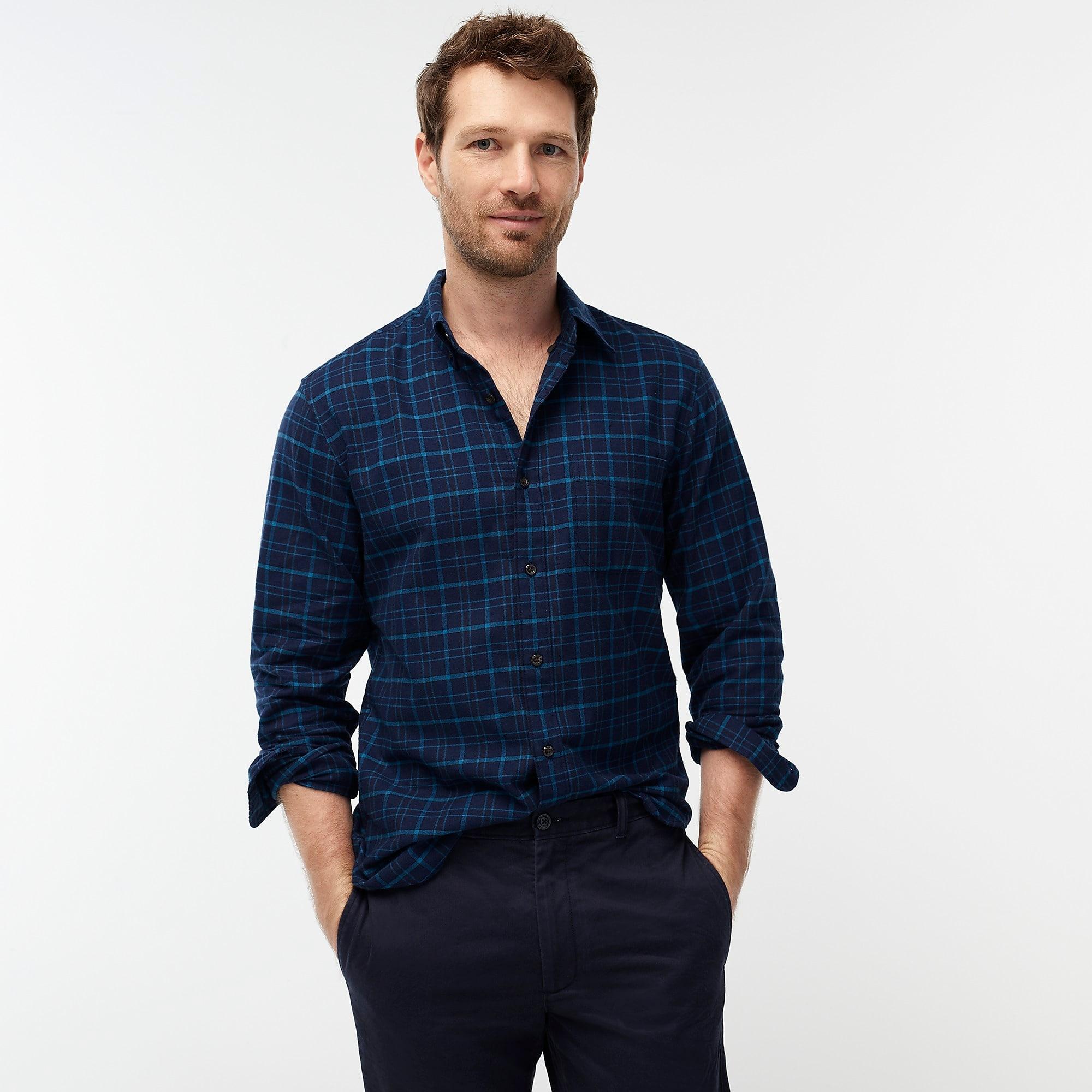 J.Crew Flannel Slim Untucked Brushed Twill Shirt In Navy Plaid in Blue