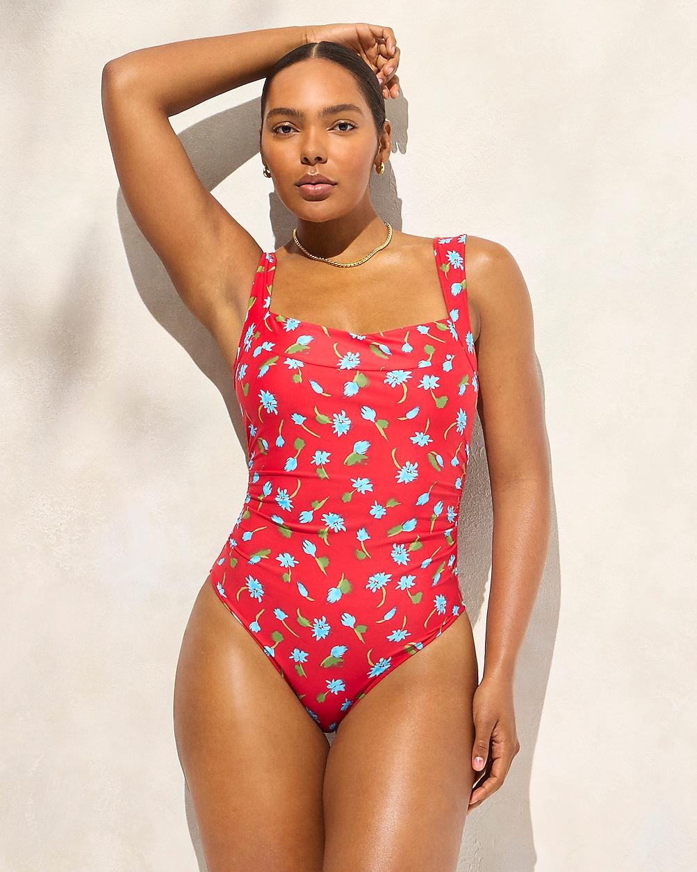 ワンピース nya J.Crew Long-Torso Nia Ruched Squareneck One-Piece in Red | Lyst