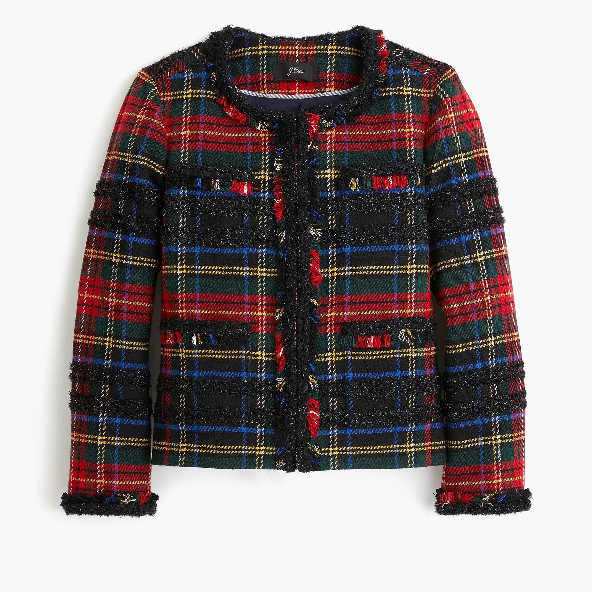 Lady jacket in multicolor top metallic tweed with braided trim