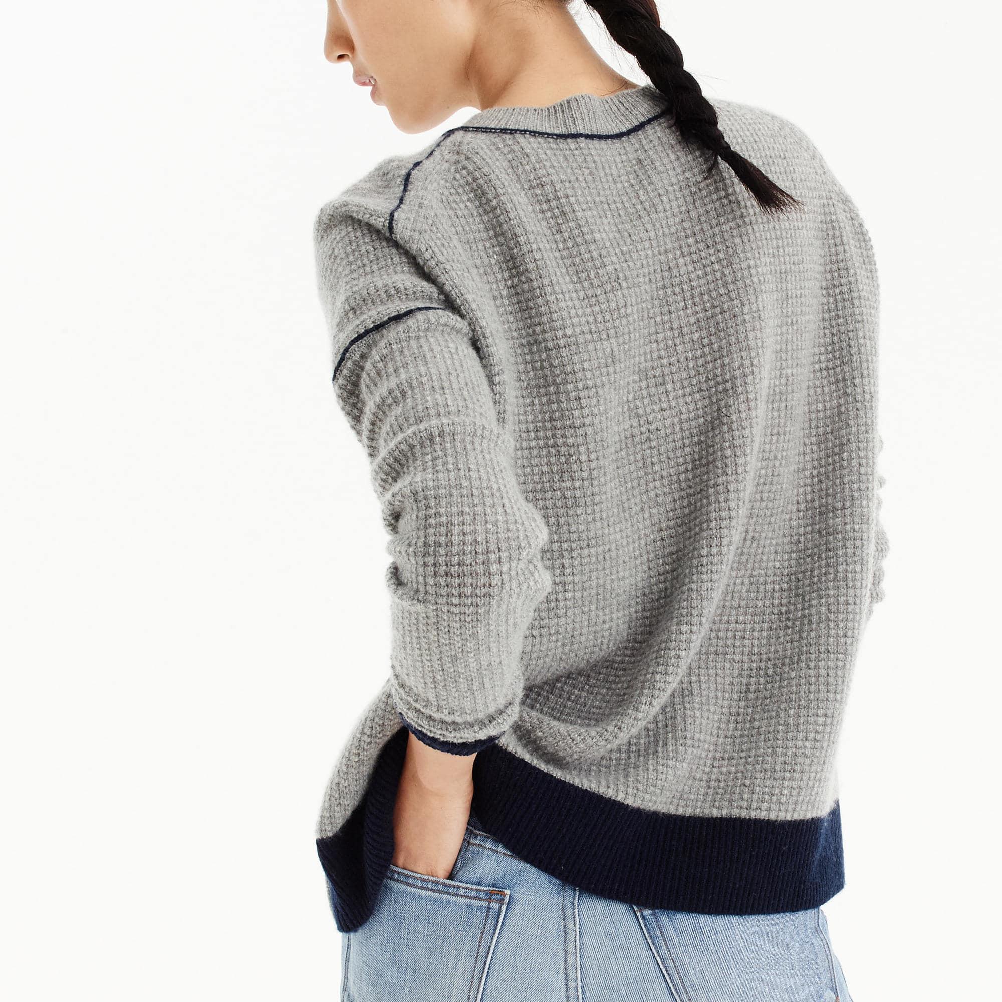 J.Crew Waffleknit Cashmere Sweater With Contrast Trim in Grey Navy