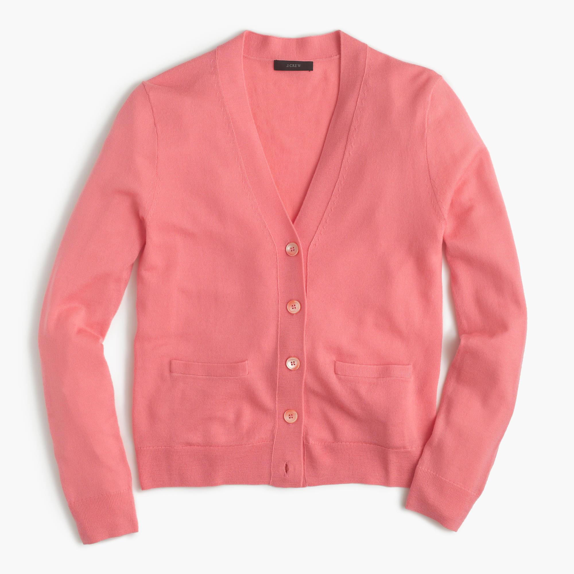 J.Crew V-neck Cardigan Sweater In Merino Wool in Vivid Coral (Pink) - Lyst