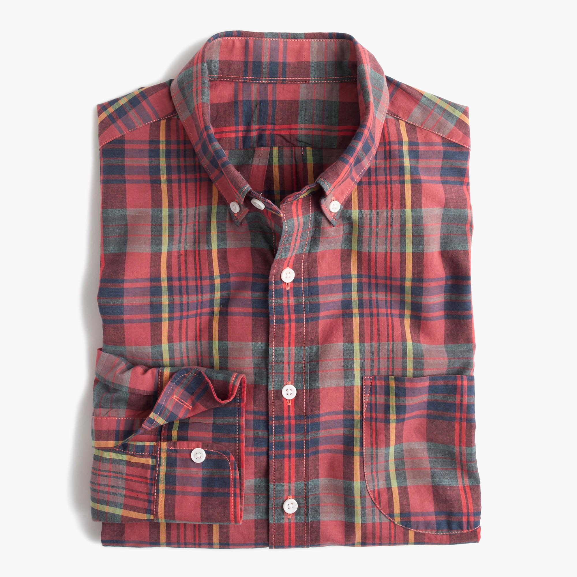 crew Slim Madras Shirt In Salmon Fire in Red for Men | Lyst