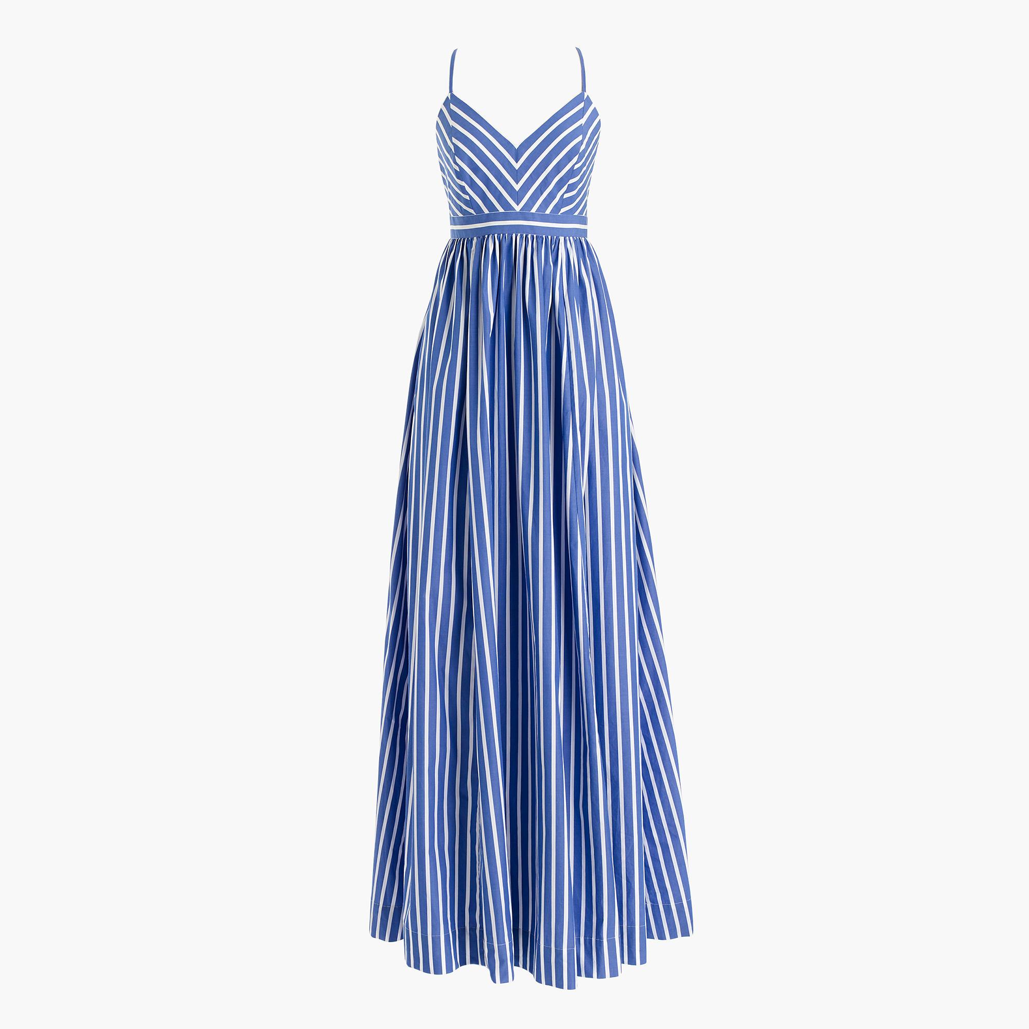 J.Crew Long Drapey Spaghetti-strap Dress In Stripe in Blue | Lyst
