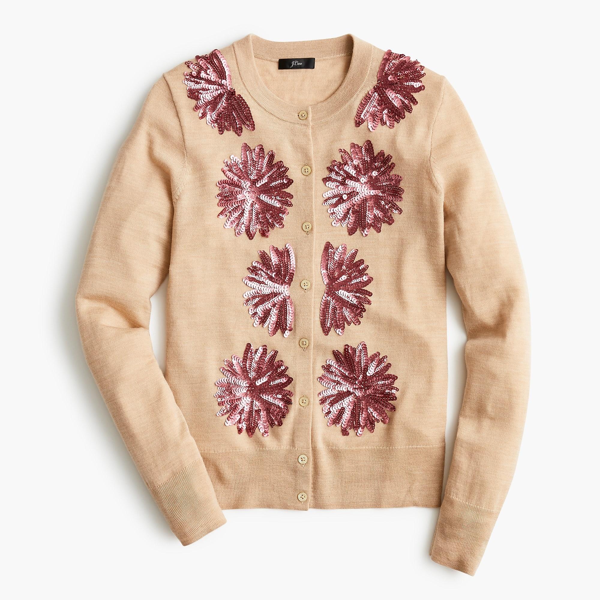 J.Crew Wool Sequin Flower Jackie Cardigan Sweater Lyst
