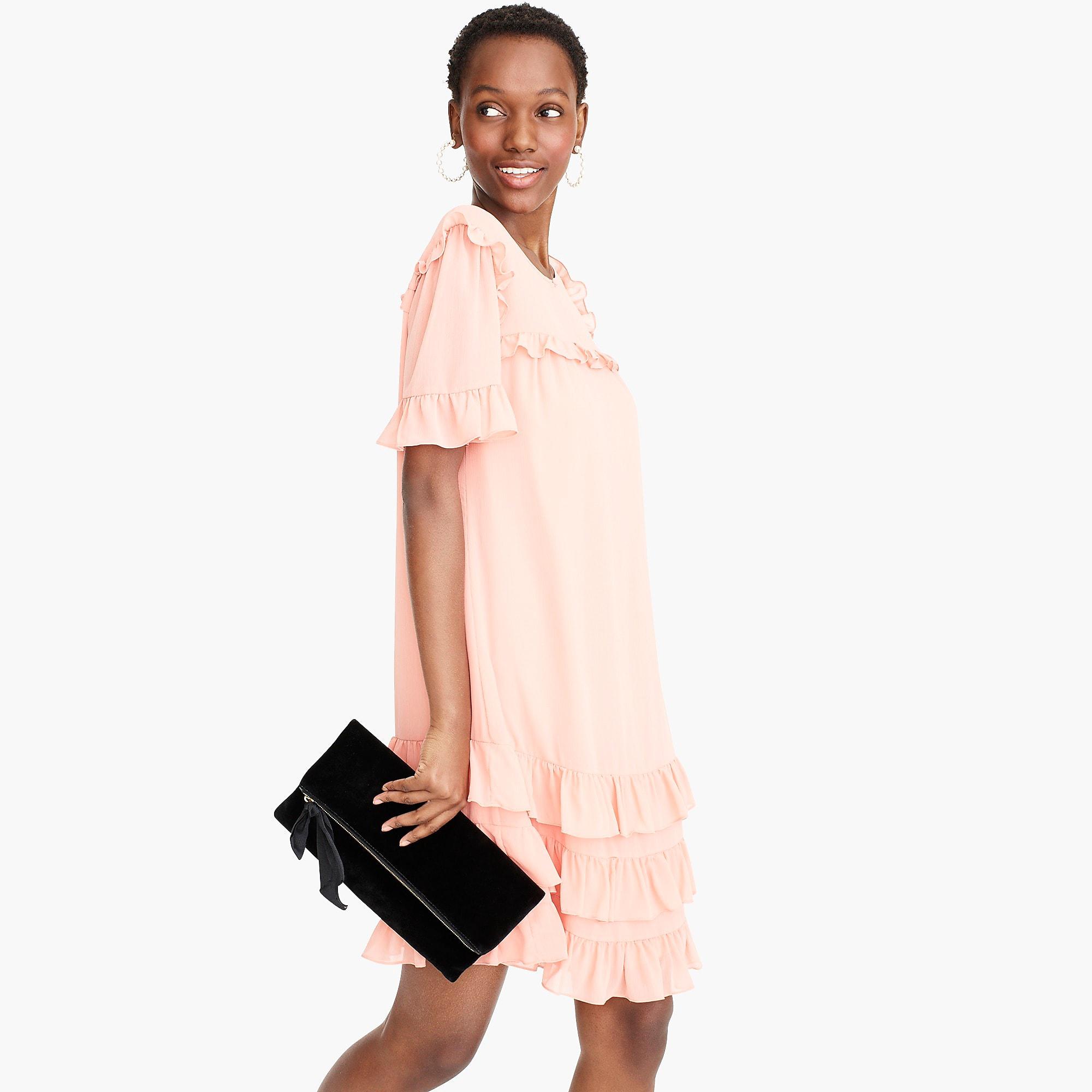 point sur ruffle dress in crinkle chiffon