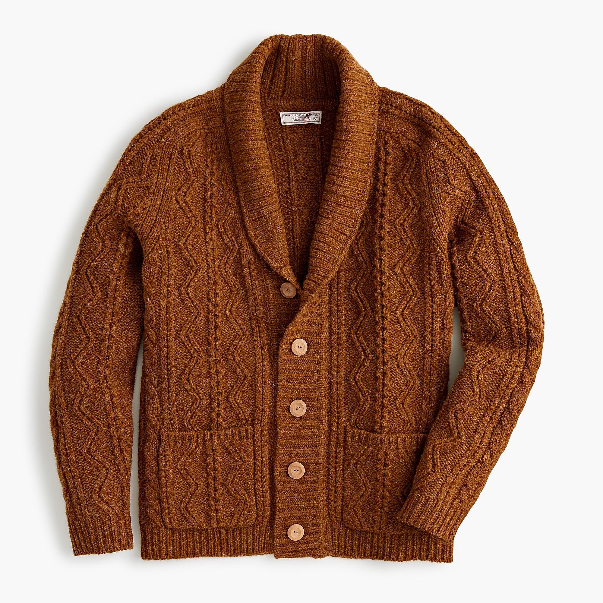 J.Crew Wool Wallace & Barnes Cable-knit Shawl-collar Cardigan in Brown ...