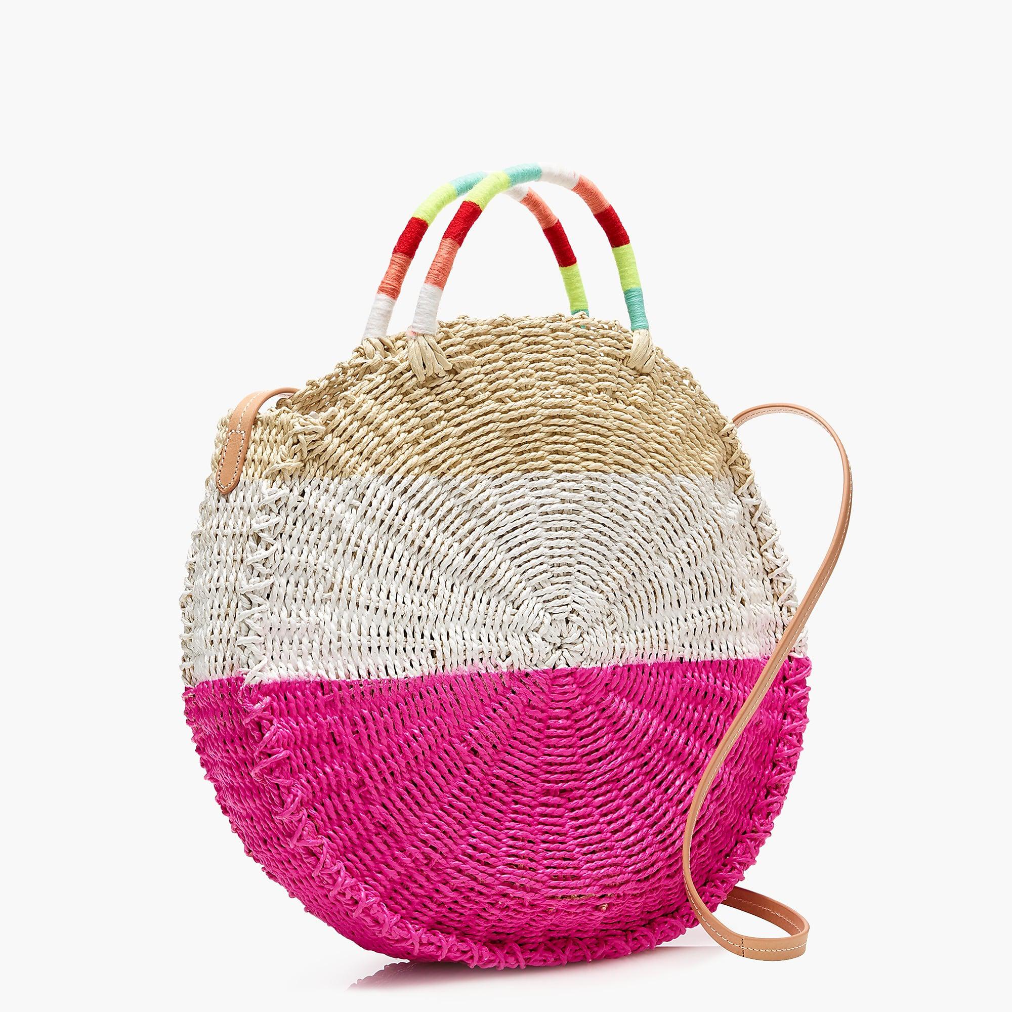 J.Crew Leather Circle Straw Tote In Colorblock in Pink Lyst