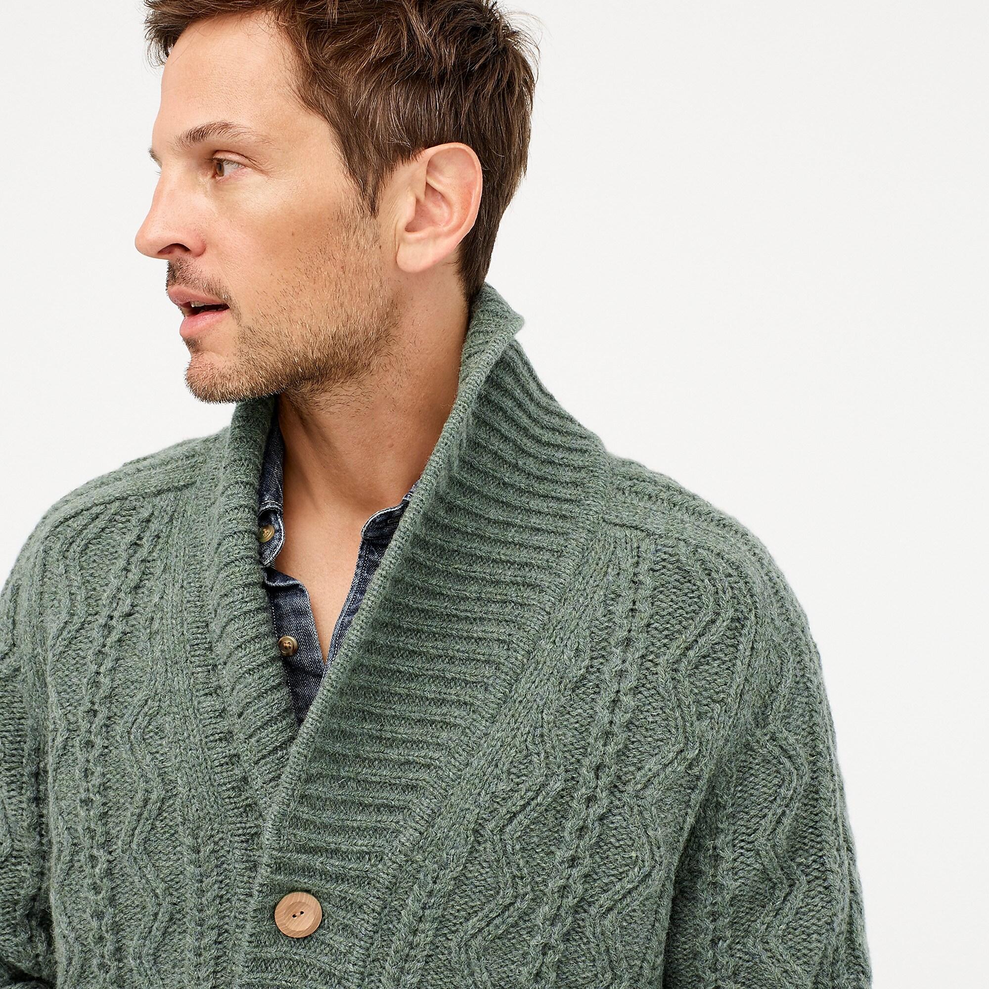 cable knit shawl collar cardigan