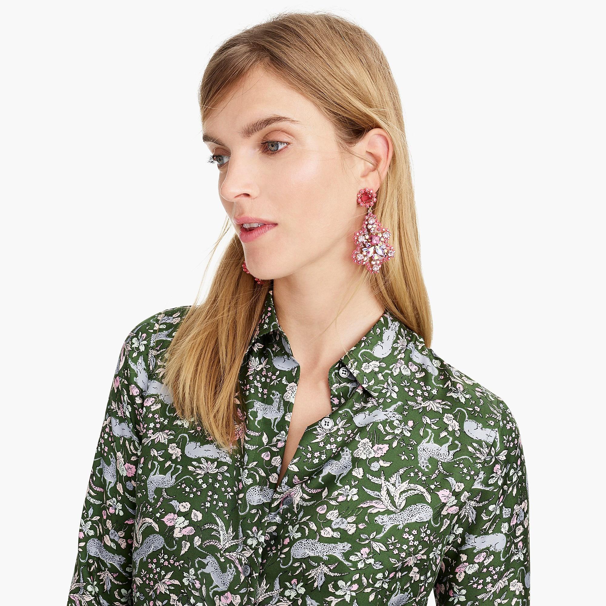 J.Crew Collection Silk Twill Button-up In Jungle Cat Print in Green | Lyst