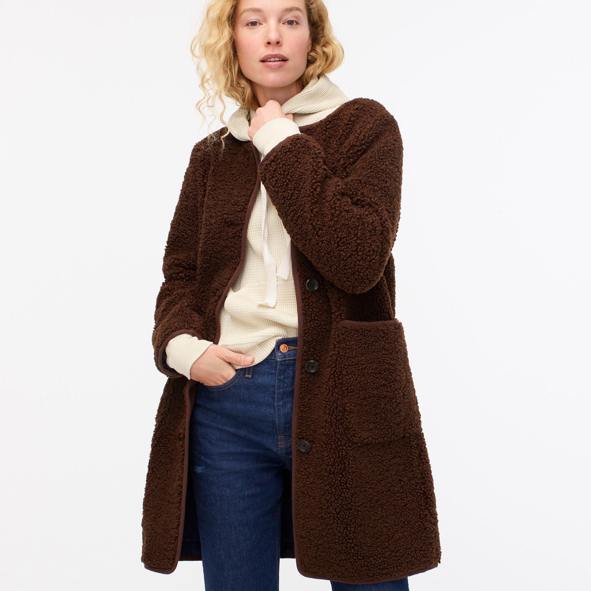 collarless teddy coat