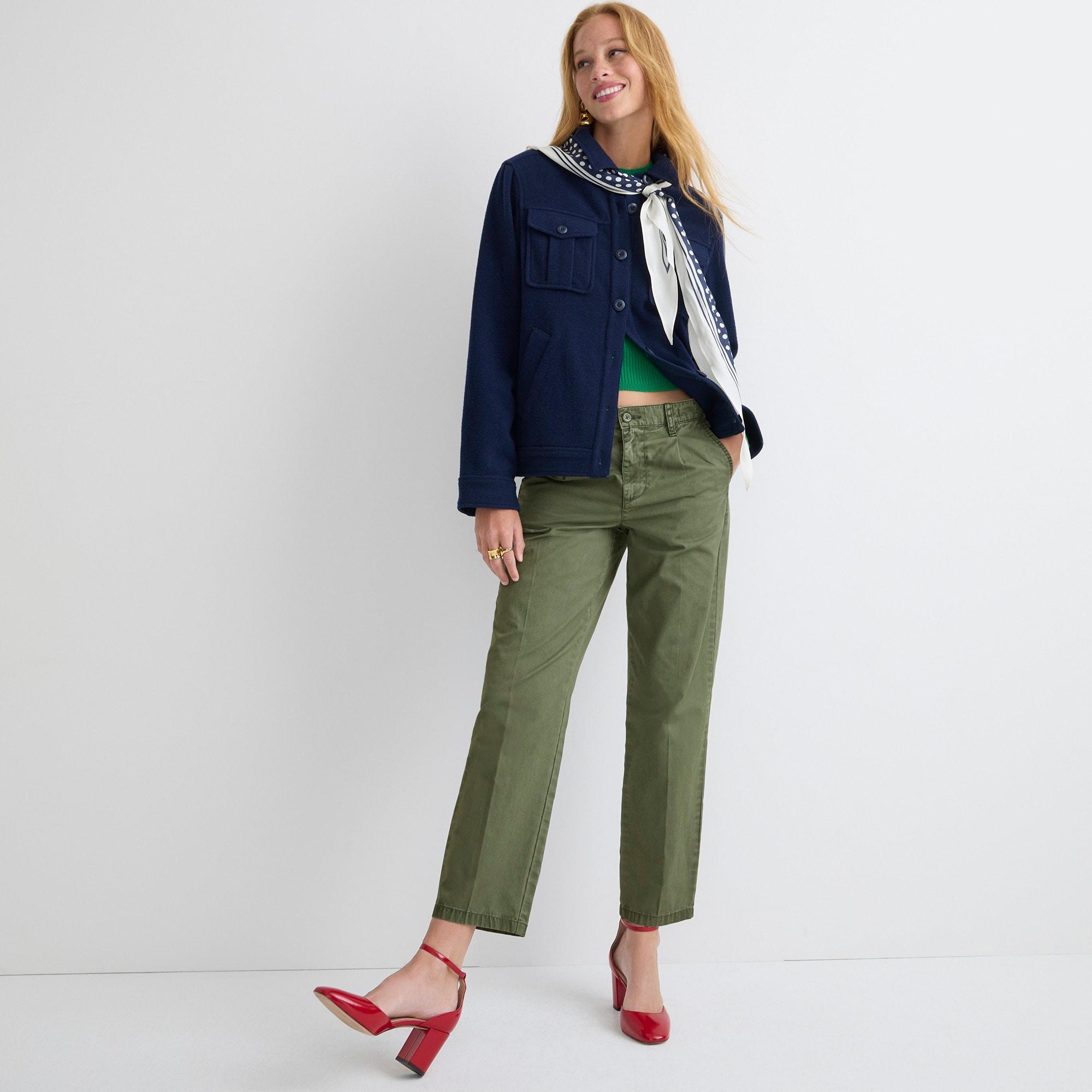 J.Crew Pleated Slouchy Boyfriend Chino Pant in Green