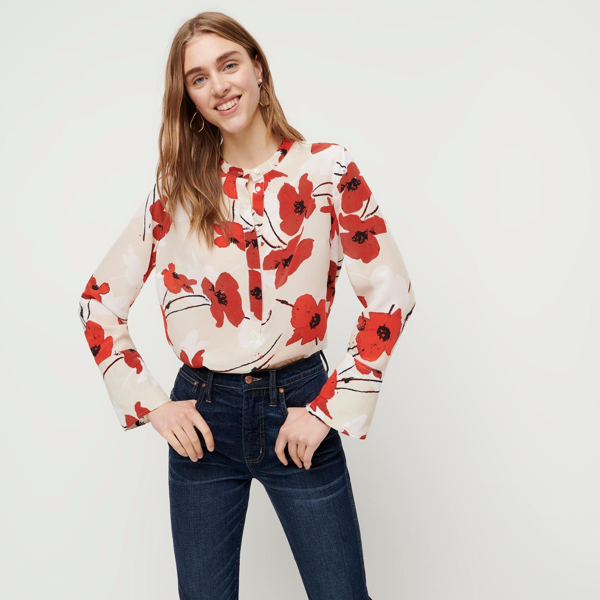 J.Crew Silk Poppy Print Blouse in Red | Lyst