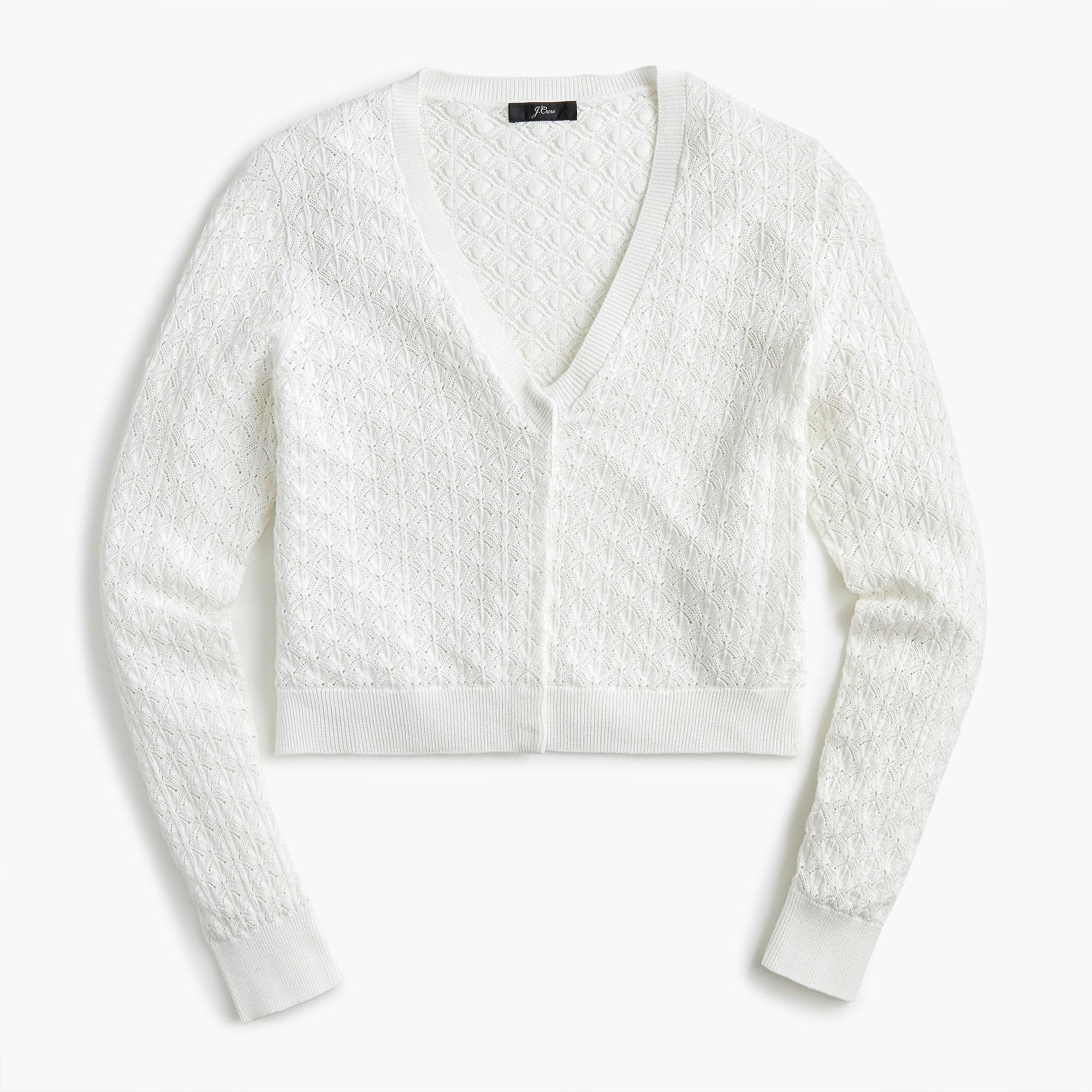 J.Crew Cotton Vneck Pointelle Cardigan Sweater in White Lyst