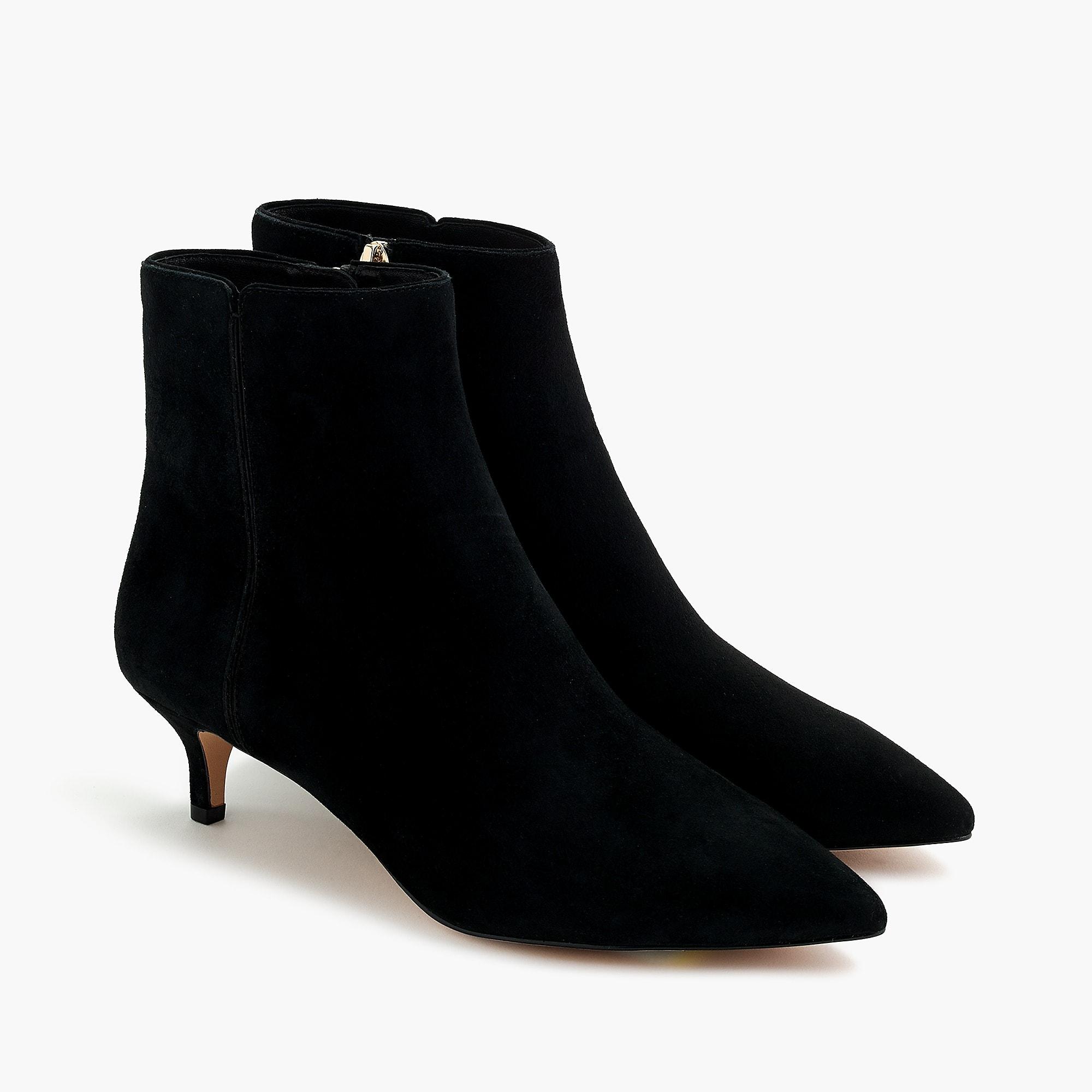 black suede booties with kitten heel